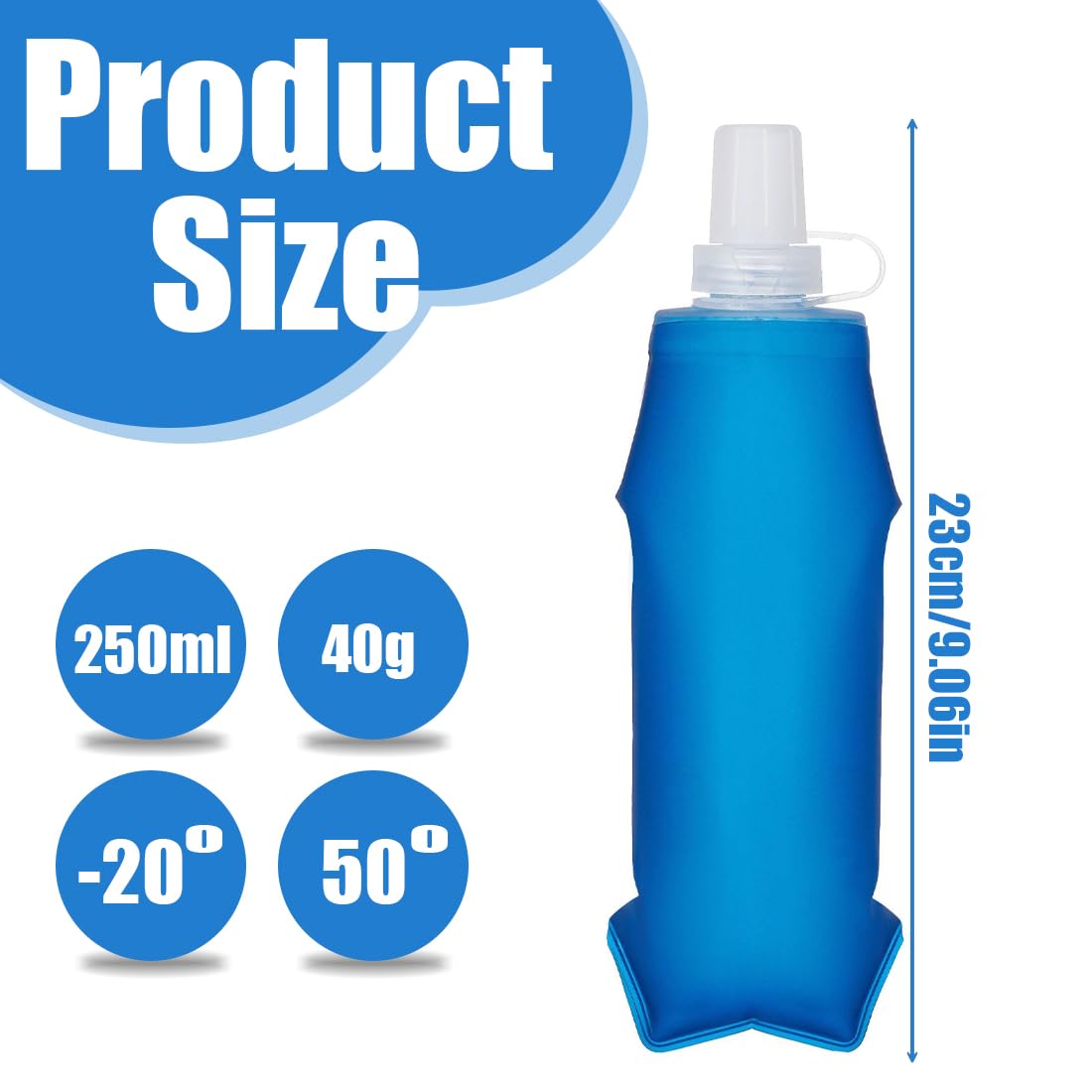 Set 2 Borracce Pieghevoli in Silicone da 250ml, Borraccia Morbida Ultraleggera con Moschettone e Sacchetto Porta Bevande, Bottiglia Acqua Richiudibile per Campeggio,Trekking, Sport Outdoor