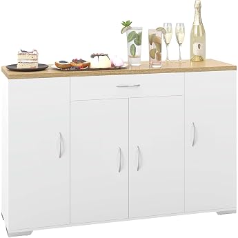hitsuki Narrow Buffet Cabinet White 4 Doors and Drawer 110 x 30 x 70 cm