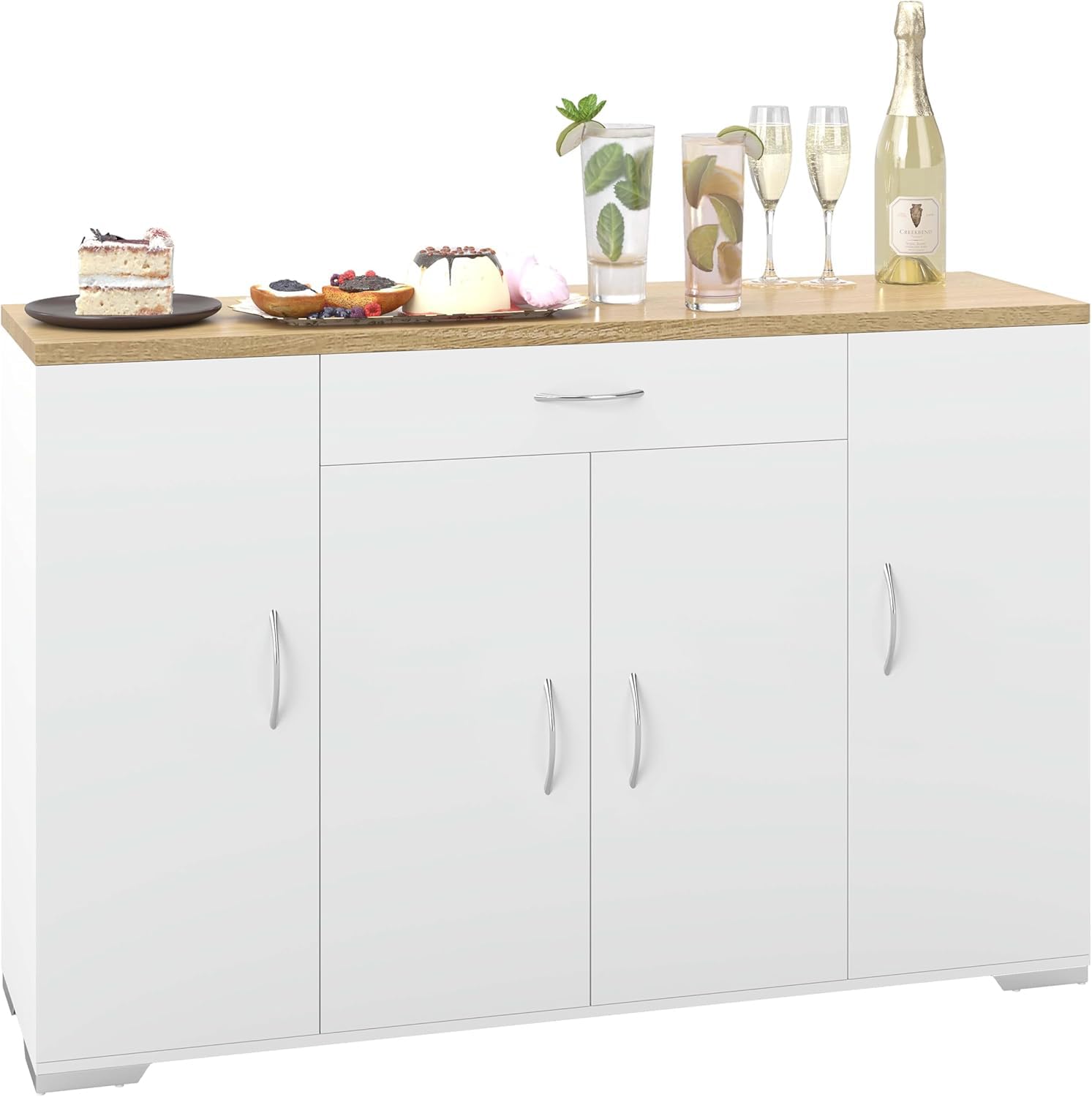 Hitsuki Credenza Sala da Pranzo Bianca con 4 Ante e 1 Cassetto 110×30×70cm | Credenza con 4 ante e 1 cassetto, spazio pratico per organizzare stoviglie, posate e accessori nella sala da pranzo