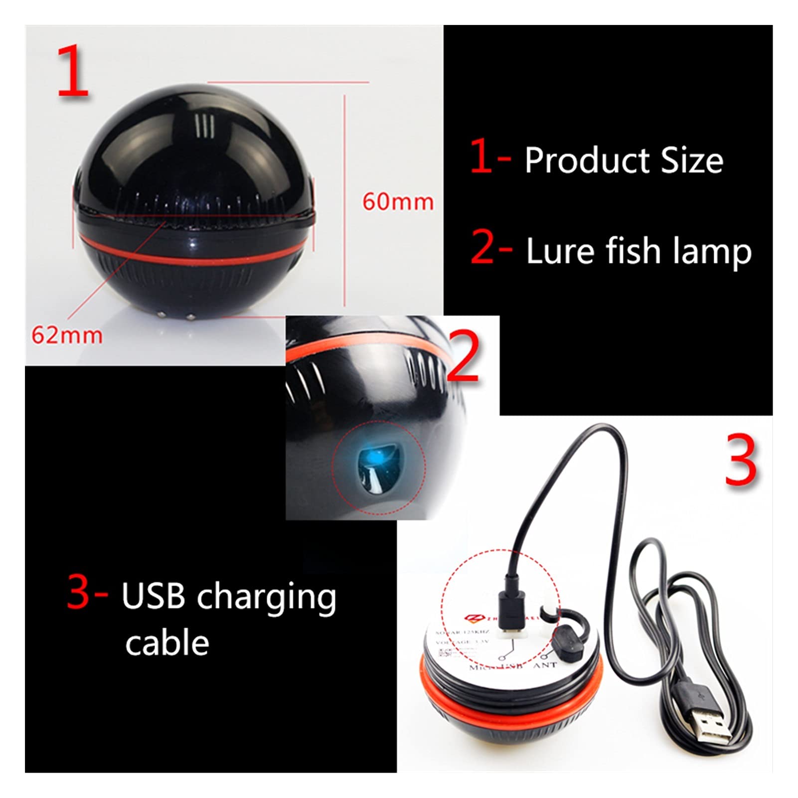 Buscador de Peces, Echo Sounder Portable Wireless Fish Finder Sonar 48m / 160 pies Detector Alarma de Pesca