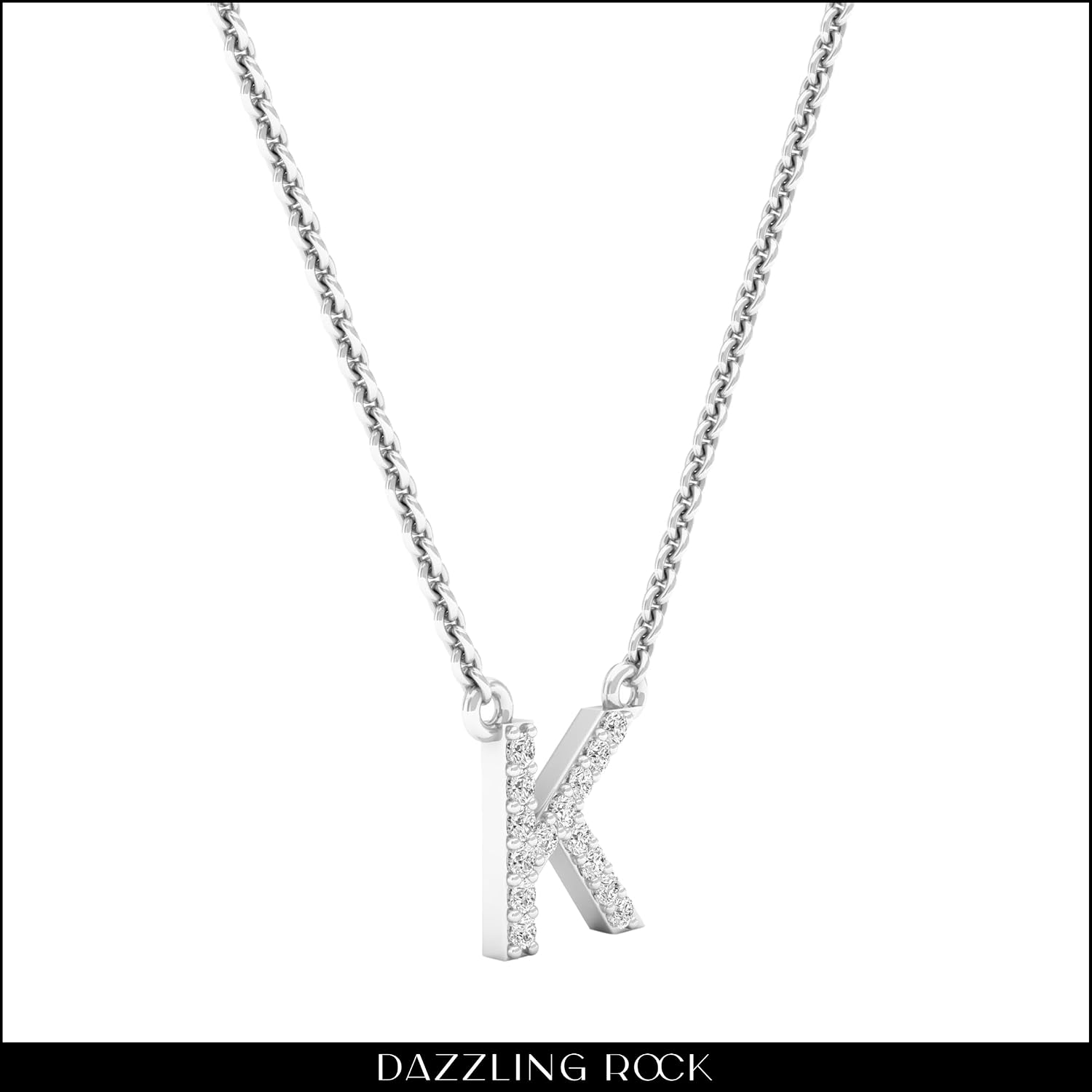 Dazzlingrock Collection 0.12 Ctw Round White Natural Diamond Uppercase Initial 'A to Z' Pendant Necklace with 18 inch Silver Chain for Women in 10K White Real Solid Gold