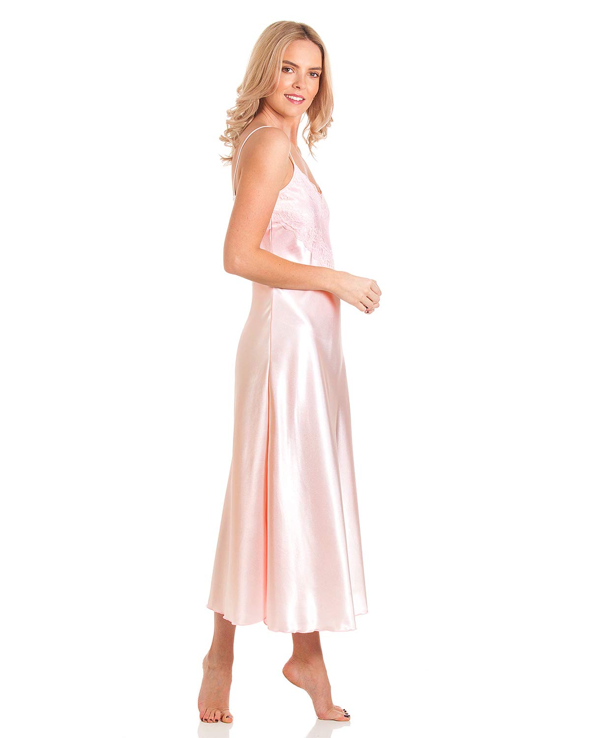 Undercover Womens Satin & Deep Lace Long Chemise Nightdress N50 Pink WX