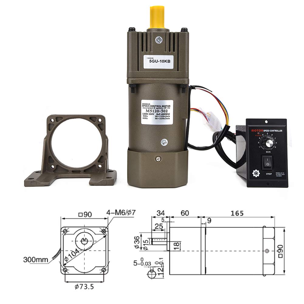 Elektrischer Getriebemotor, Einphasen Umkehrgetriebemotor mit Einstellbarer Drehzahl und Getriebesteuerungshalterung für die Verpackungsindustrie, Werkzeugmaschinenindustrie(10K)