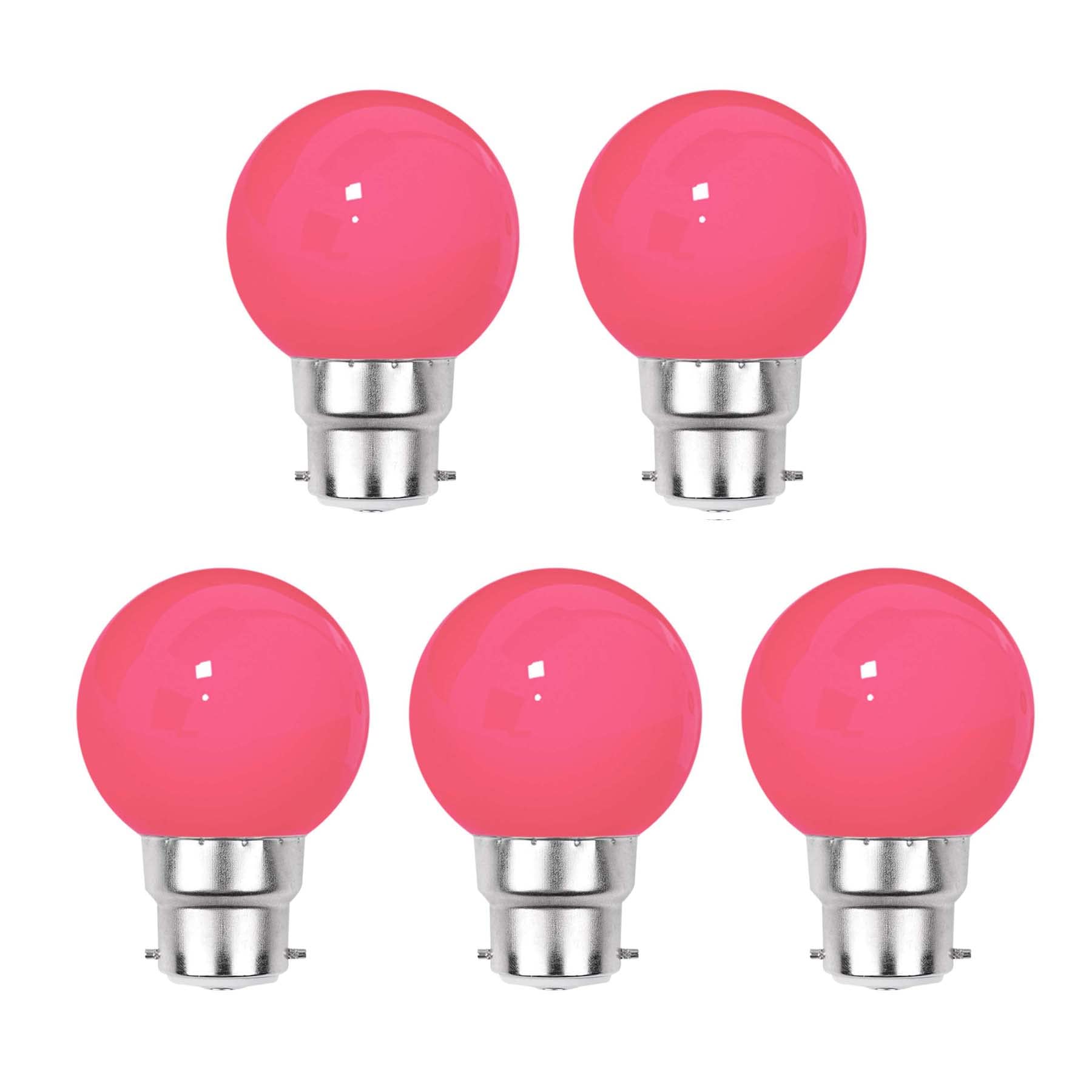 G.w.s Pink G.w.s® Pack Of 5, B22 Bayonet 3W G45 Led Coloured Light Bulb, Garden Party Wedding Festoon Lights