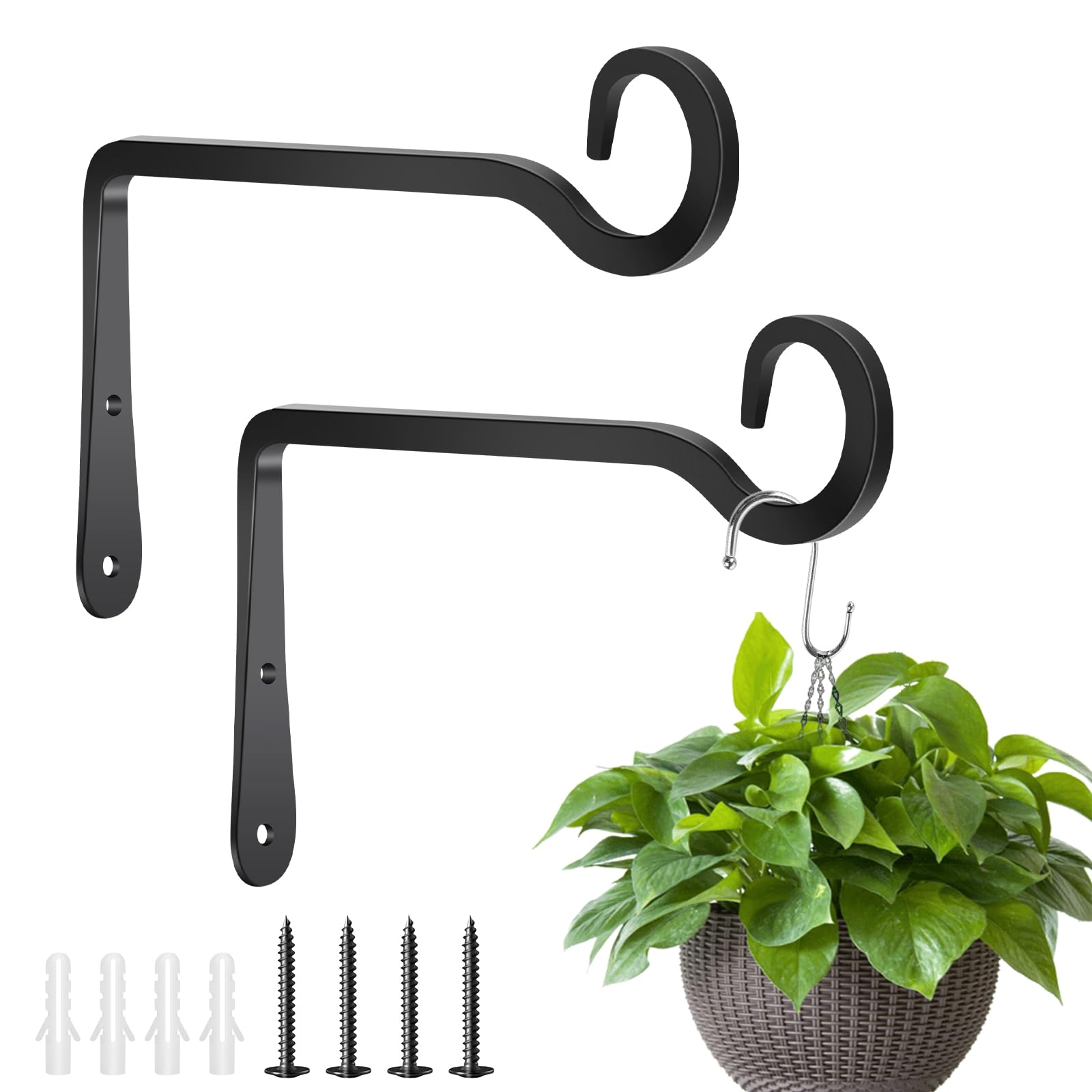2 PCS Gancho, Maceta Colgante Gancho, Soporte de Cesta Colgante, para Plantas Colgantes, Comedero Pájaros Pared, Faroles, Campanas de Viento, Decoración de Jardín Exterior