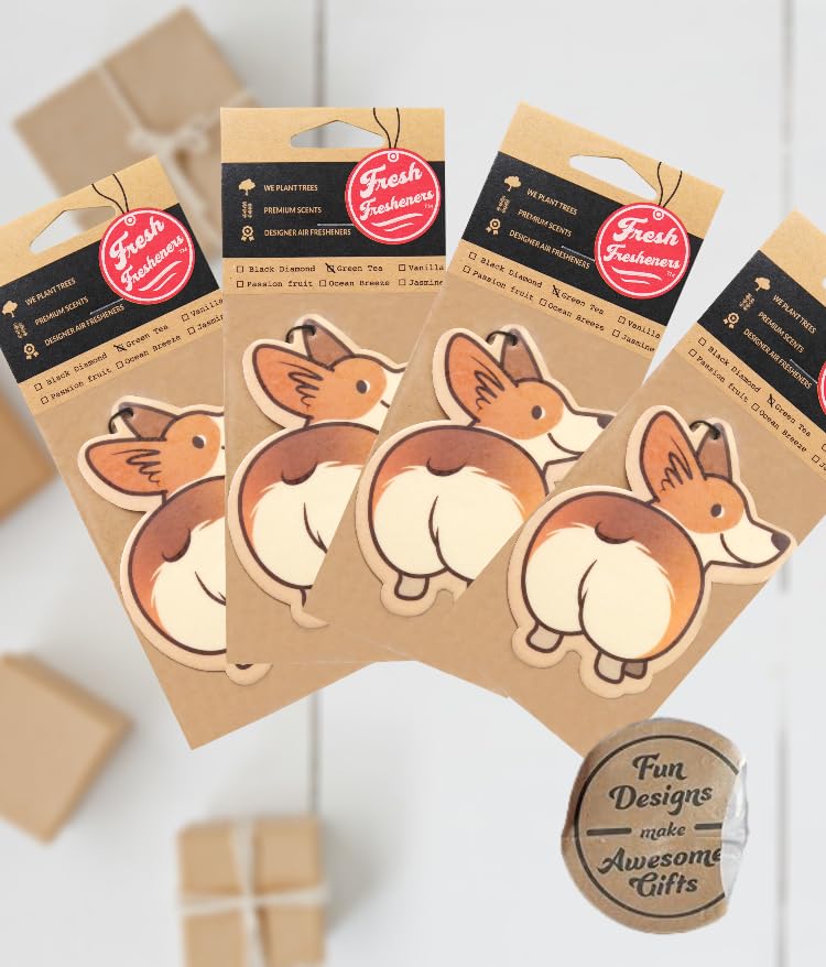 Image of Cute Funny Dog Car Air Freshener Scented With Premium Oils By Fresh Fresheners 4 Pack (Corgi)
