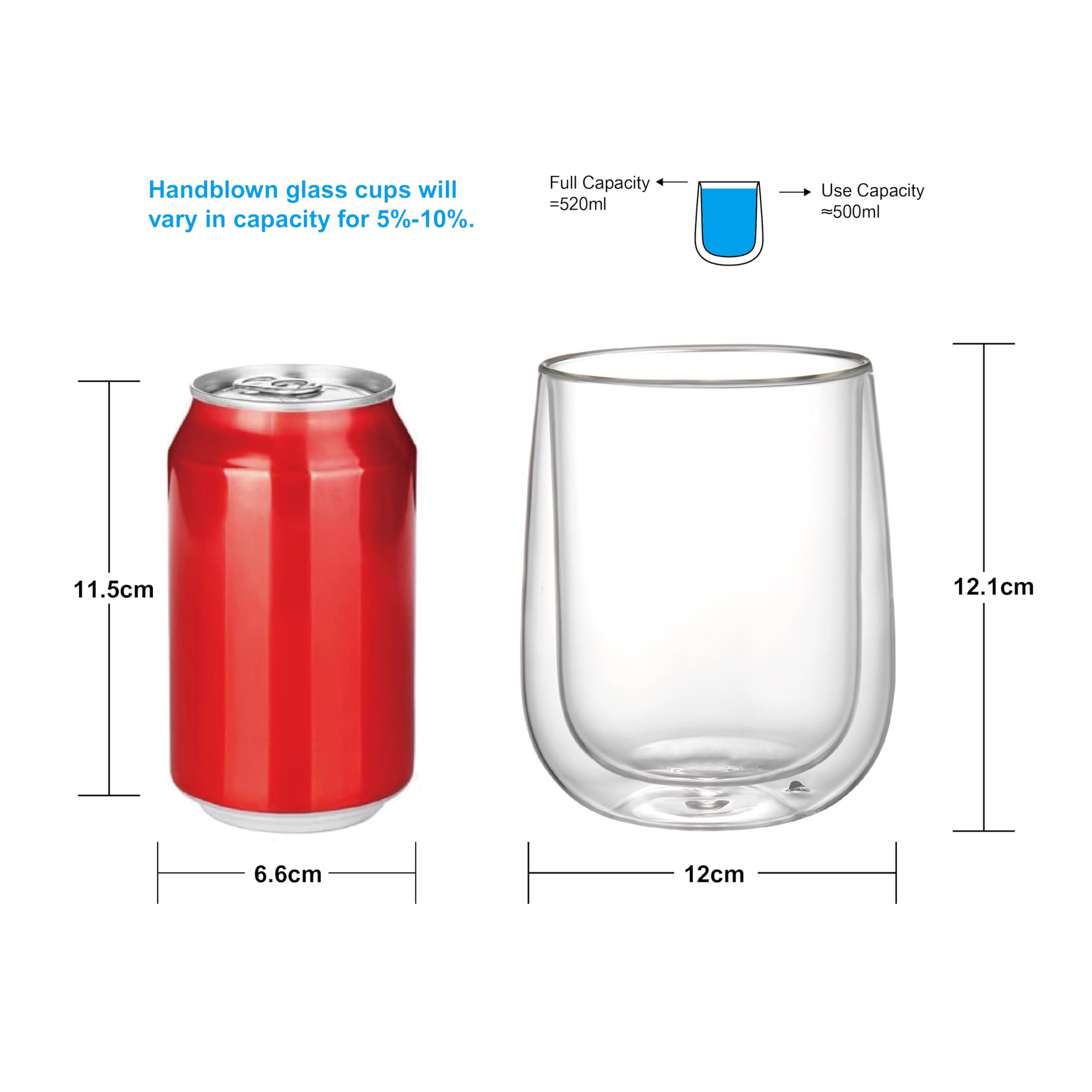 Kadum doppelwandige Kaffeegläser | Große, riesige Gläser | 6er-Set Thermogläser Teegläser Kaffeegläser Kaffee Tee | 500 ml Thermoglas | im Geschenkkarton | doppelwandige Gläser Kaffeetasse