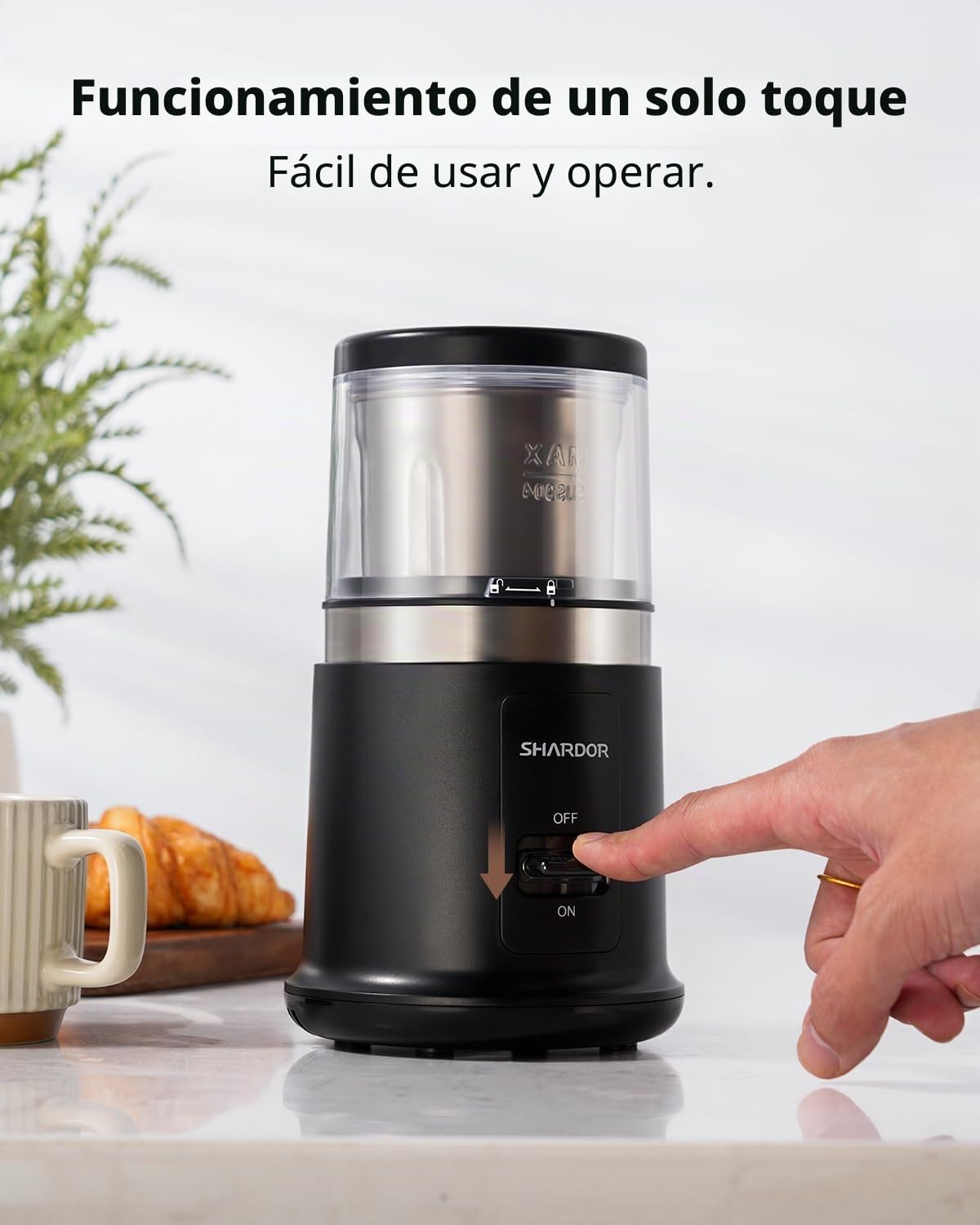 SHARDOR One Touch - Molinillo de café eléctrico, especias, hierbas, para granos de café, especias y semillas con 1 cuenco extraíble de acero inoxidable, molinillo seco, negro mate