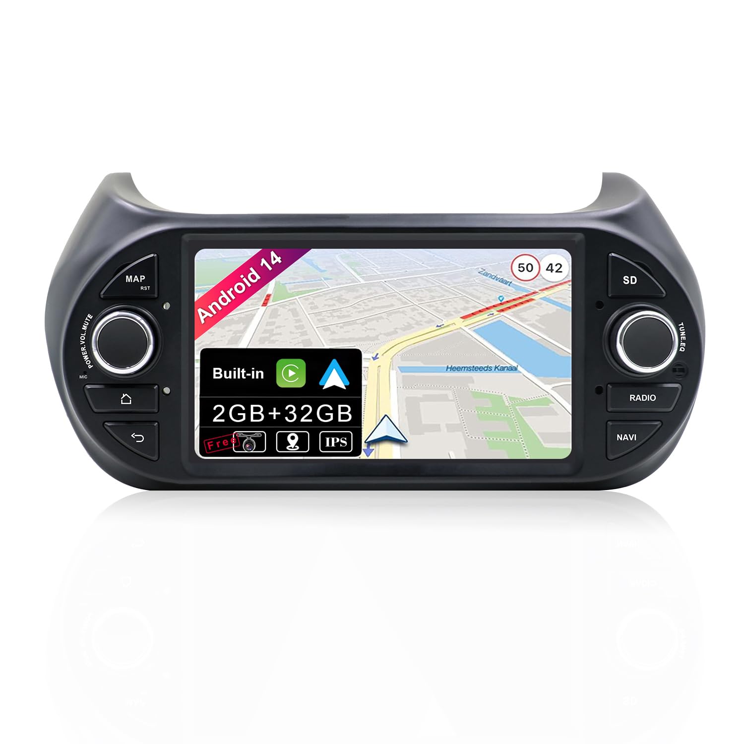 JOYX Android 14 Din Car Stereo For Fiat Fiorino/Qubo/Citroen Nemo/Peugeot Bipper - Built-in Carplay + Android Auto - 2G+32G - Camera + MIC Free - 7 Inch 2 Din - Steering Wheel DAB Fast-boot WIFI DSP