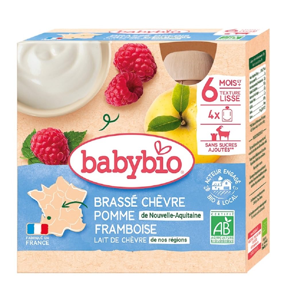 Babybio desserts brassé chèvre pomme framboise 4 gourdes de 85g