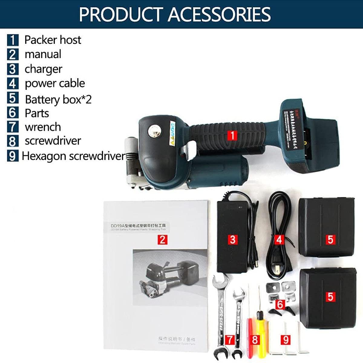Outil de cerclage Automatique, Machine à cercler électrique, Batterie Mobile 4000 mAh Incluse, Compatible avec Les feuillards d'emballage PP/Pet de 1/2 à 5/8 Pouce de Large.