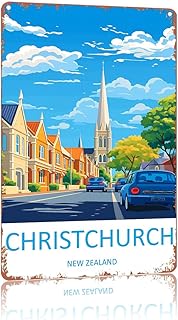 Christchurch Travel Poster Metal Signs，City Scenery Poster Home Wall Decor, Suitable For Bedroom, Living Room, Bar, Kitchen And Dining Room,Plaque 8 X 12 Inch