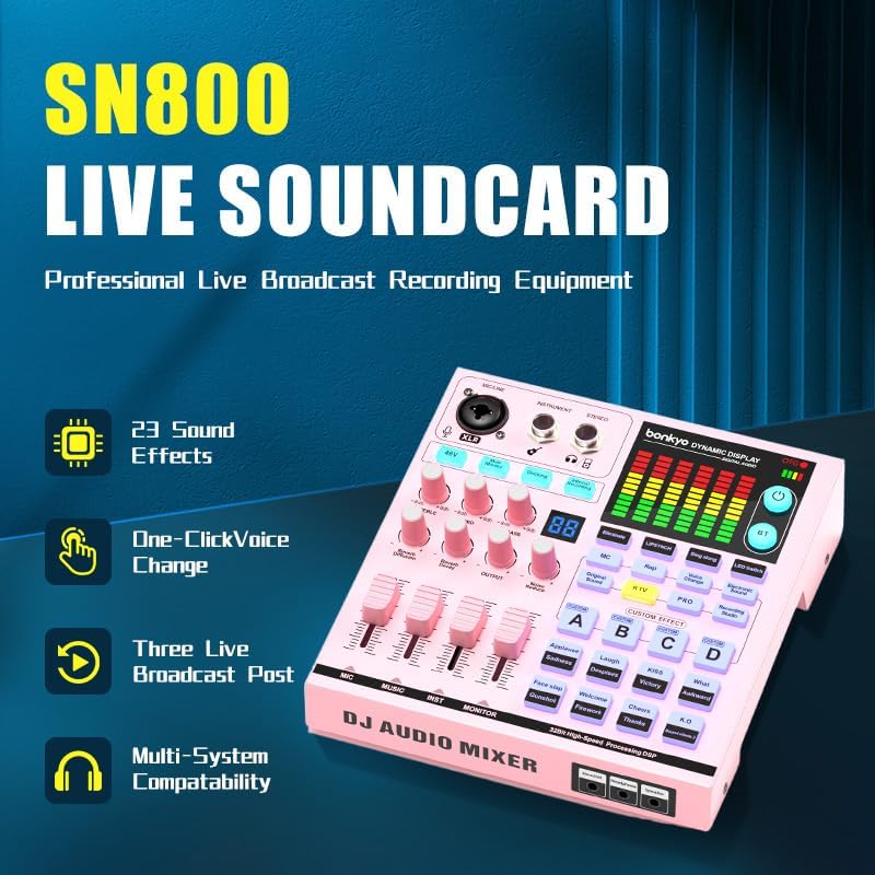 Podcast Equipment Bundle: SN800 Mixer with XLR Mic, Auto Ducking, 16-Level DeNoise, 4000mAh Battery, for Streaming, Singing, Recording, Compatible with PC/Phone/Bluetooth/Instruments - Image 2