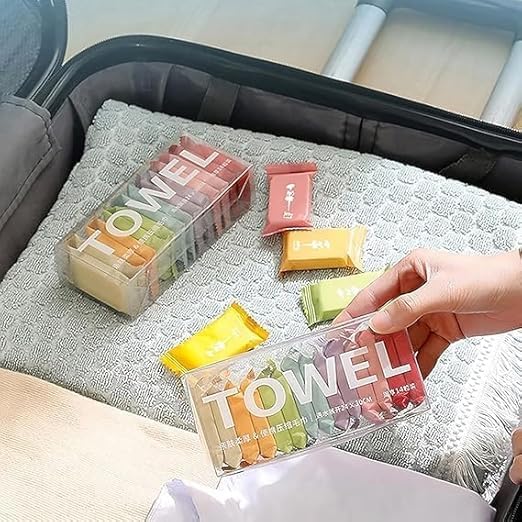 Image of Portable Compressed Towel Tissue Set (28 Pcs) | Disposable Coin Towels with Storage Case | Travel Face Towels for Camping Hiking Office Gym Salon Restaurant Outdoor & Emergency Use