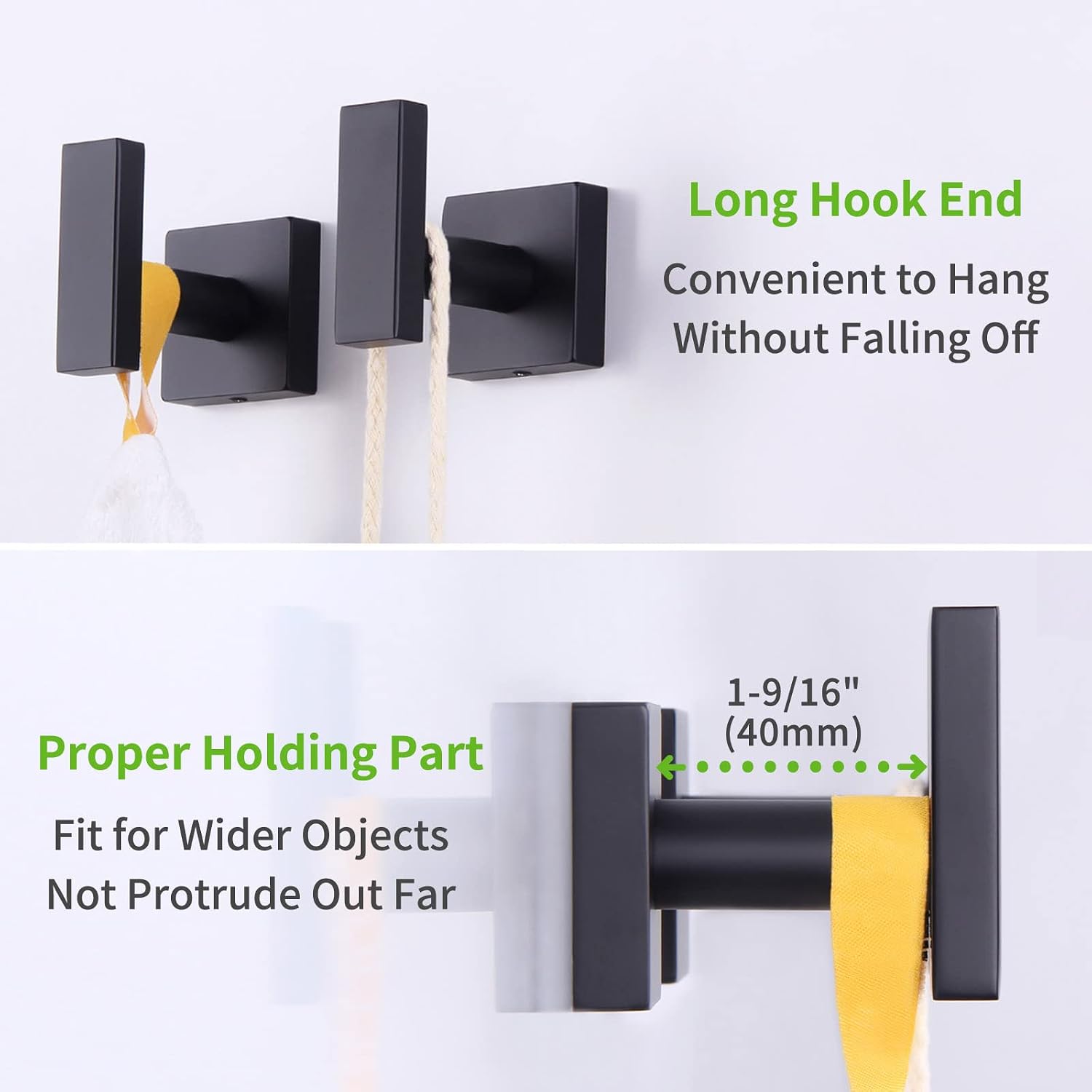 Angle Simple Bathroom Towel Hook 2 PCS, Stainless Steel Bath Towel Holder, Hand Towel Rack, Heavy Duty Square Robe Hook Wall Mount, Matte Black