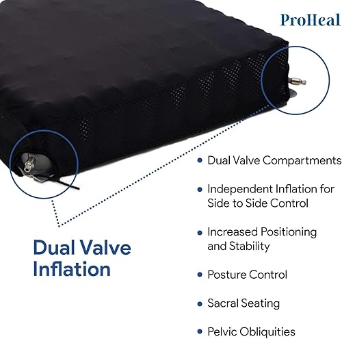 Vista 4 de Cojín de aire inflable para silla de ruedas, 20 x 16 pulgadas, perfil alto, tratamiento de úlceras y úlceras, válvula doble para redistribución