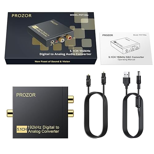 Miniatura 8 de PROZOR Convertidor de audio digital a analógico de 192 Khz compatible con convertidor óptico a RCA de 5.1 canales con anillo magnético, cable de