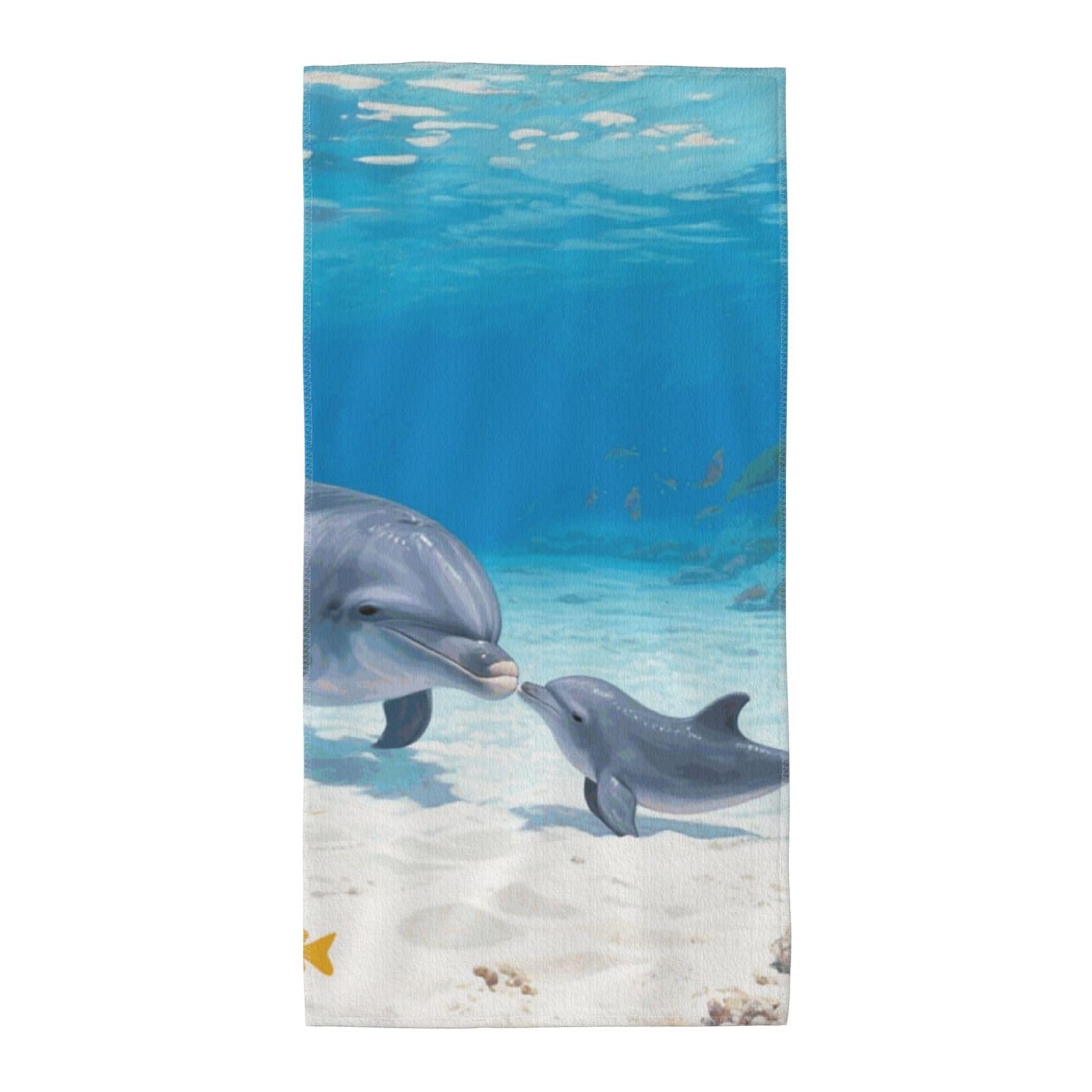 FekiLoot Absorbent Hand Towels 13.8"X27.5" Decorative Bathroom Towel Soft Microfiber Face Towel Dolphin Dish Kitchen Towels for Bathroom Kitchen Hotel Spa Bath Towels
