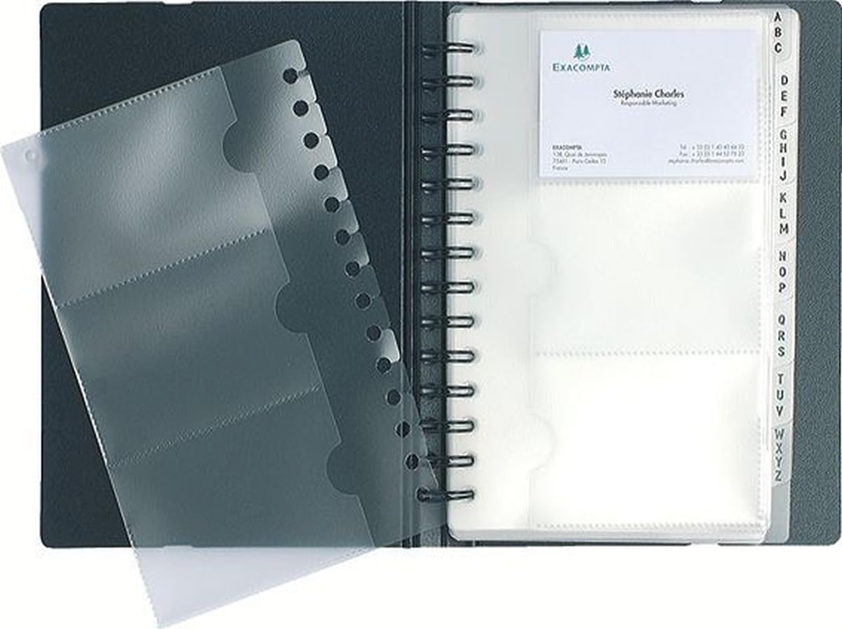 Exacompta - Rif. Exacard 75034E - Cartone da 5 portabiglietti da visita rimovibile a spirale - consegnato con 20 tasche staccabili - per 120 carte - chiusura con elastico - formato da classificare 85
