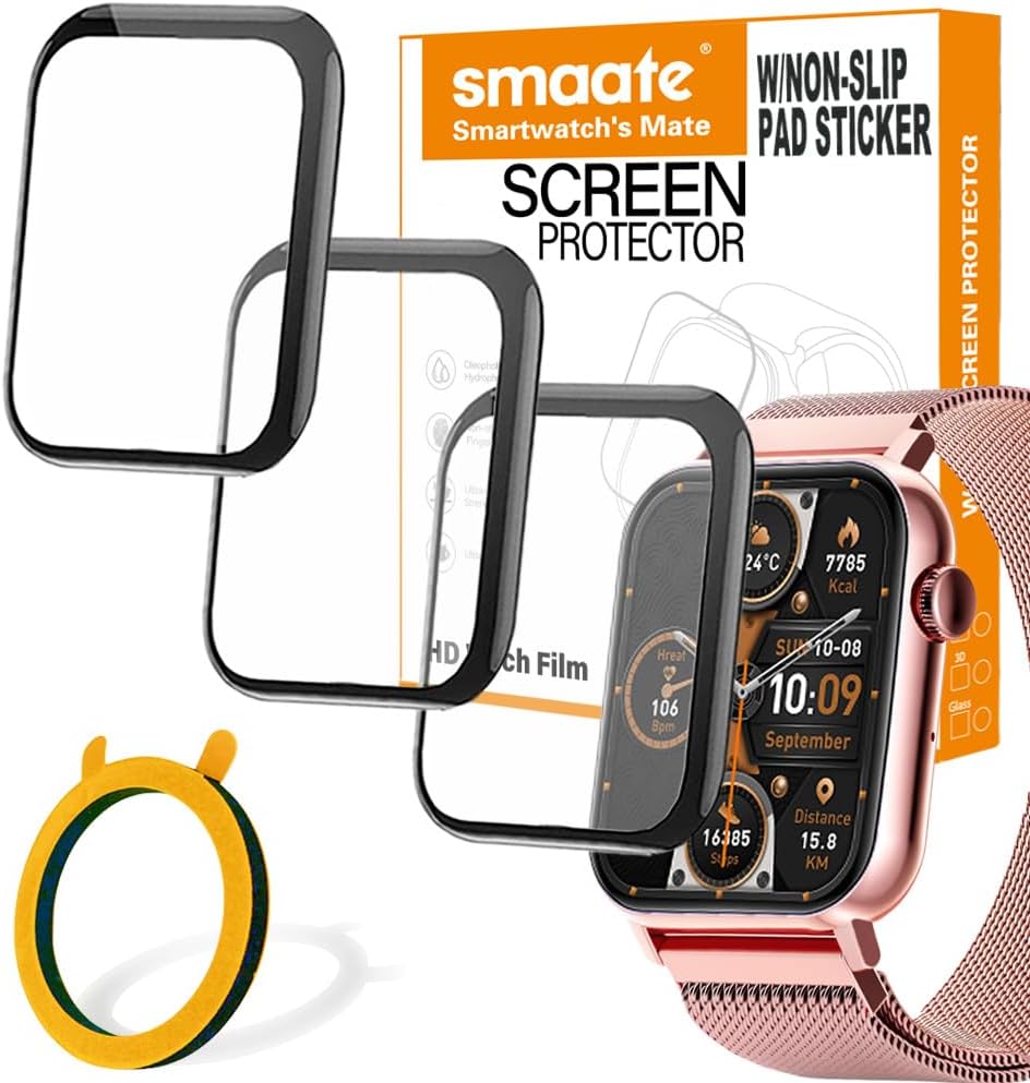 3D Screen Protector Compatible with Trendia TG09 1.83 inches Fitness Tracker Smart Watch, PMMA Material, Anti-shatter, Full Coverage, with Non-slip Pad sticker, 3-PACK