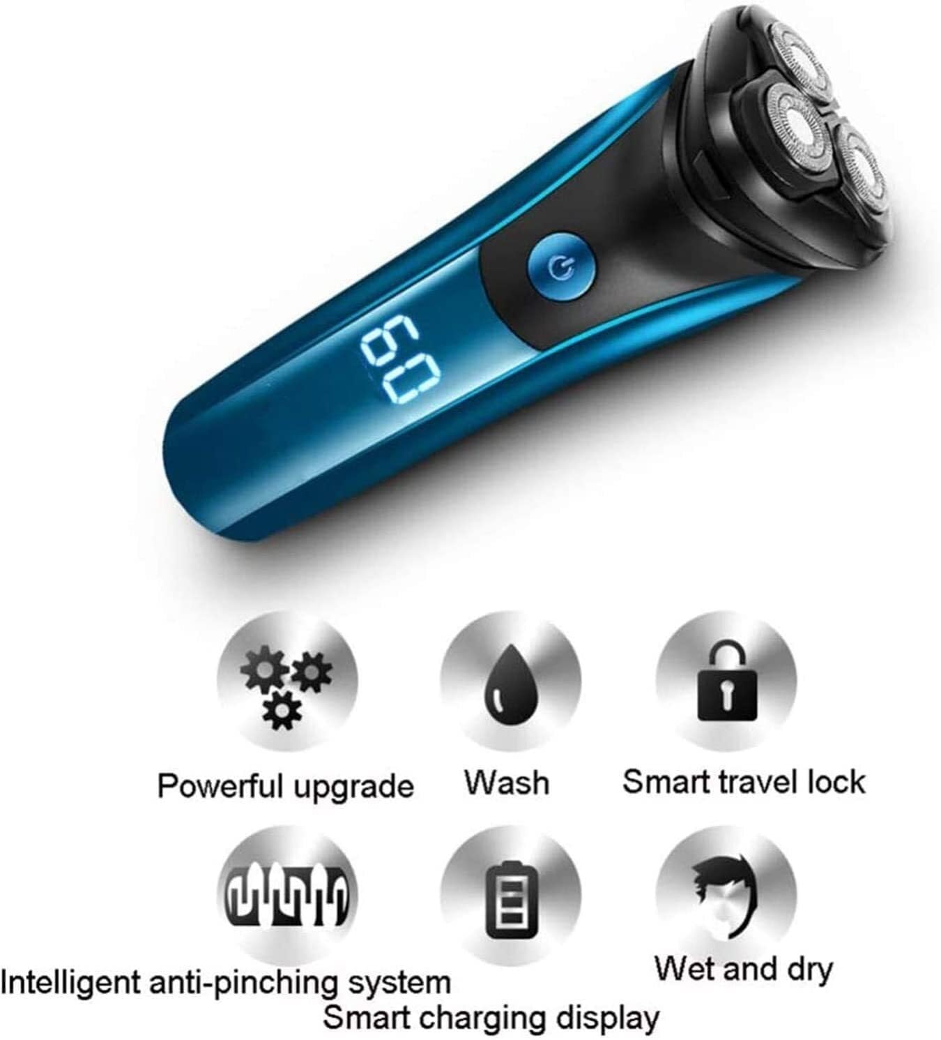 Afeitadora eléctrica para hombre, 3 hojas, cuchilla multifunción, lavado con agua, pantalla LED, carga rápida, portátil, para uso diario y viajes