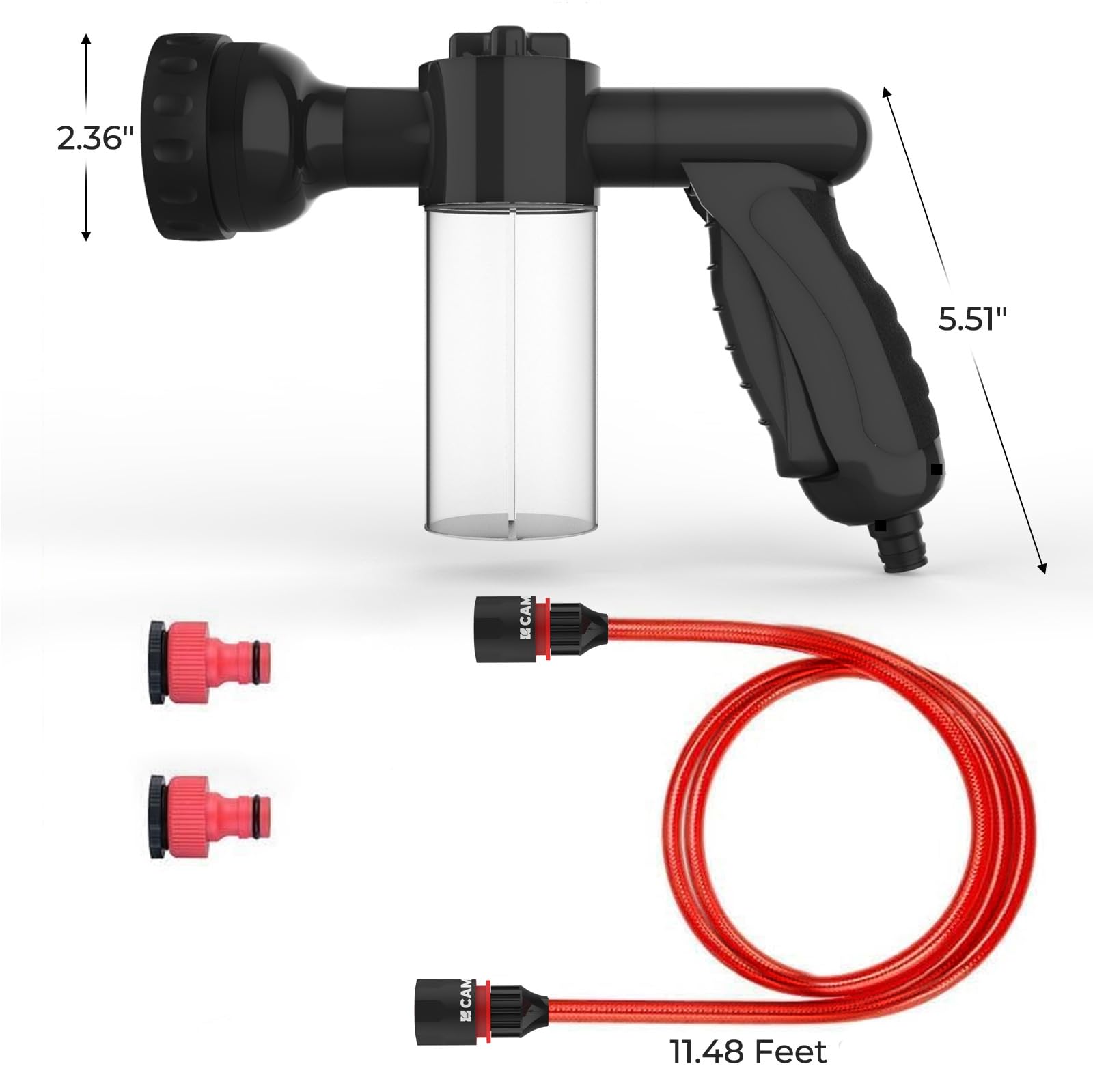 CAMPLUX Pet Washing Hose Attachment with Soap Dispenser, 11.48 FT Garden Hose, 8-in-1 Sprayer Mode for Watering Flowers, Car Wash, Dog and Horse Showering