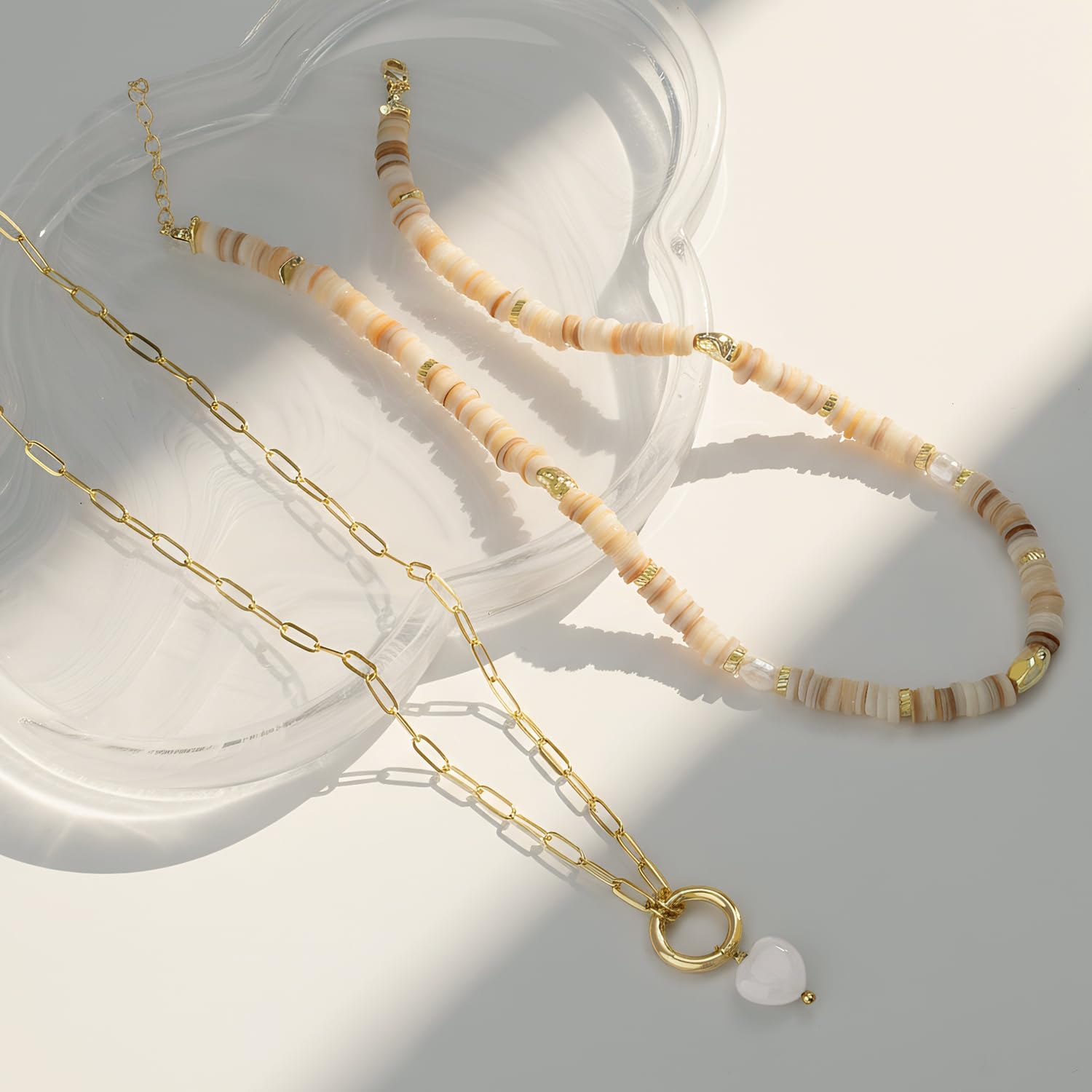 14K Gold Plated Layered Boho Bead Choker Necklace - Image 7