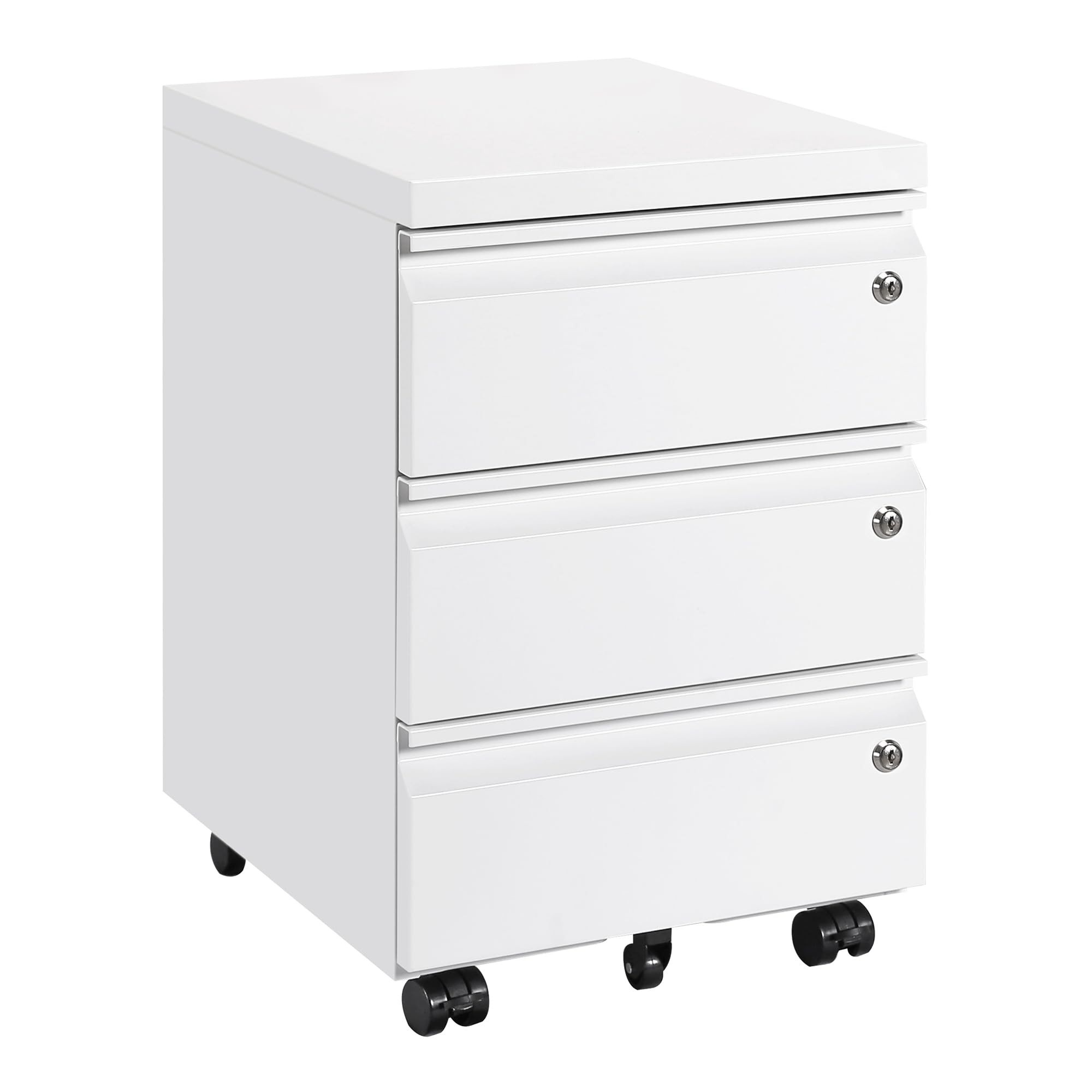 LVSTEEL Mobile Filing Cabinet, Under Desk 3-Drawer Cabinet with Wheels, 3 Lockable Drawers, Lockable Filing Cabinets for Home Office, Pre-Assembled, White