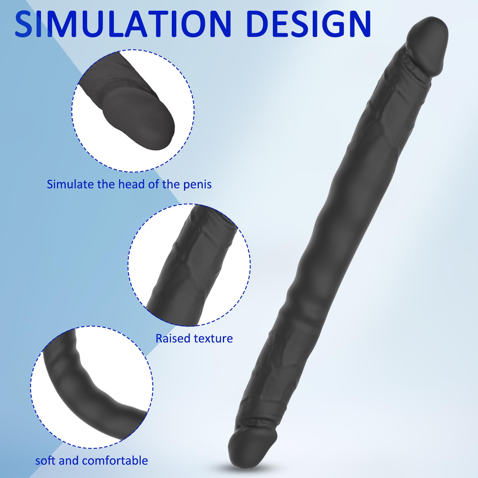 BDSMLOVE Consolador doble de silicona de 40 cm, consolador, consolador largo de doble cara con venas y glande, juguete sexual doble para mujeres en solitario