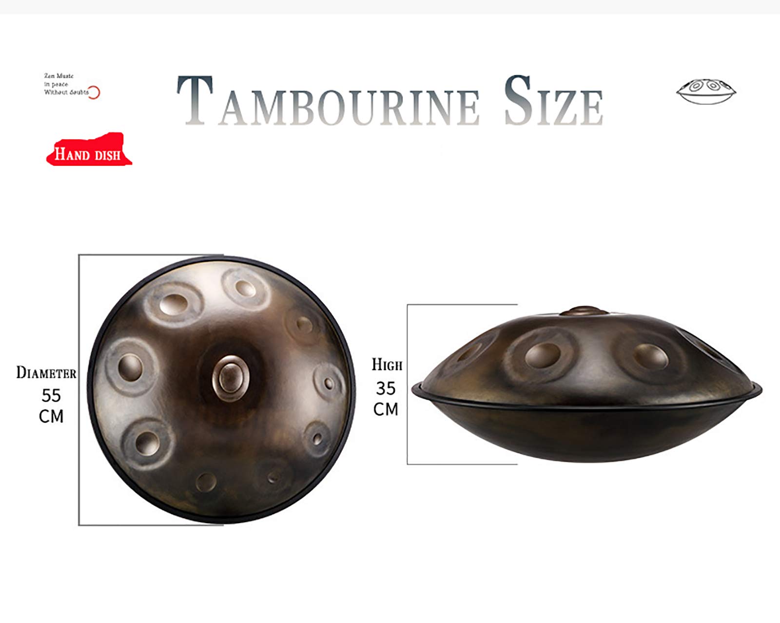 22 Pulgadas/55Cm Percusión Pandereta, 9-tono Handpan Instrumento Etéreo Tambor,Acero Lengua Tambor, Aplicable Educación Musical, Mente Curación, Con Tambor Soporte Bolsa Tambor Retro