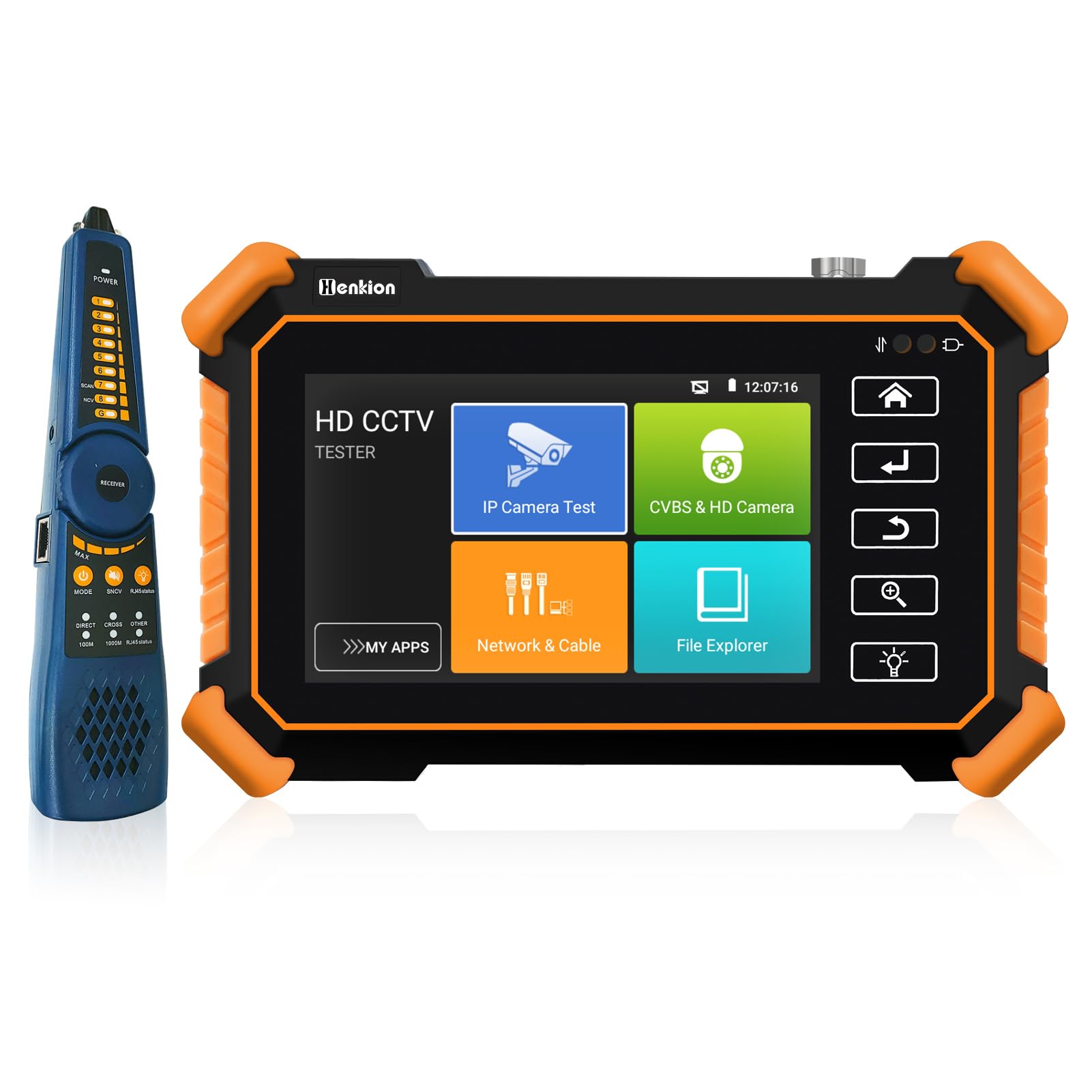 Henkion CCTV-Tester IPC-1910C Plus, 4-Zoll-Touchbildschirm Monitor, 8K 32MP IP und 4K 8MP TVI CVI AHD CVBS Kameratest, IPC Tester Unterstützung ONVIF RTSP POE PTZ WiFi RS485 mit Kabel-Tracker