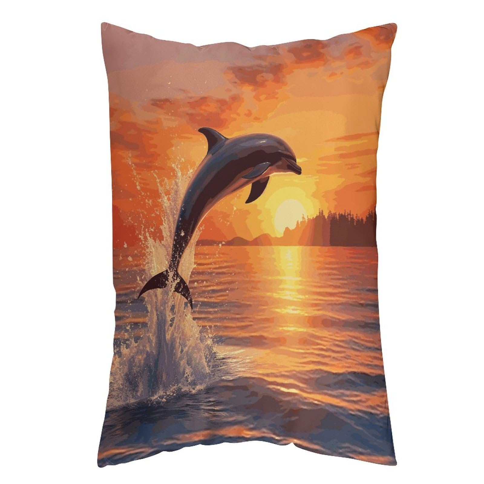 LDGSUPH Sunset Dolphin Pillow Cases Soft Pillowcase with Invisible Zipper Wrinkle Resistant Pillow Covers Breathable Removable Pillow Protector for Bed Sofa Car 16 "x24