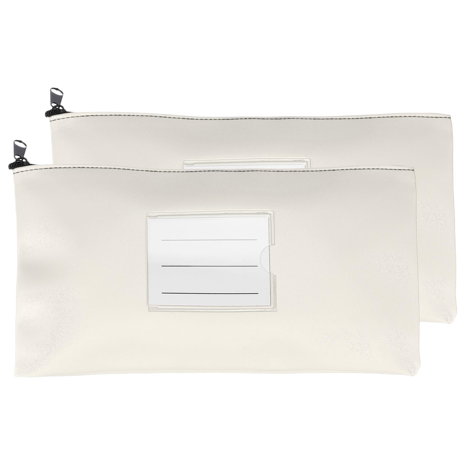 PATIKIL 11x6 Inch Money Bags with Zipper, 2Pcs PU Leather Cash Deposit Bank Pouch Envelopes Check Wallet for Coin Cosmetics Invioce Bill, White
