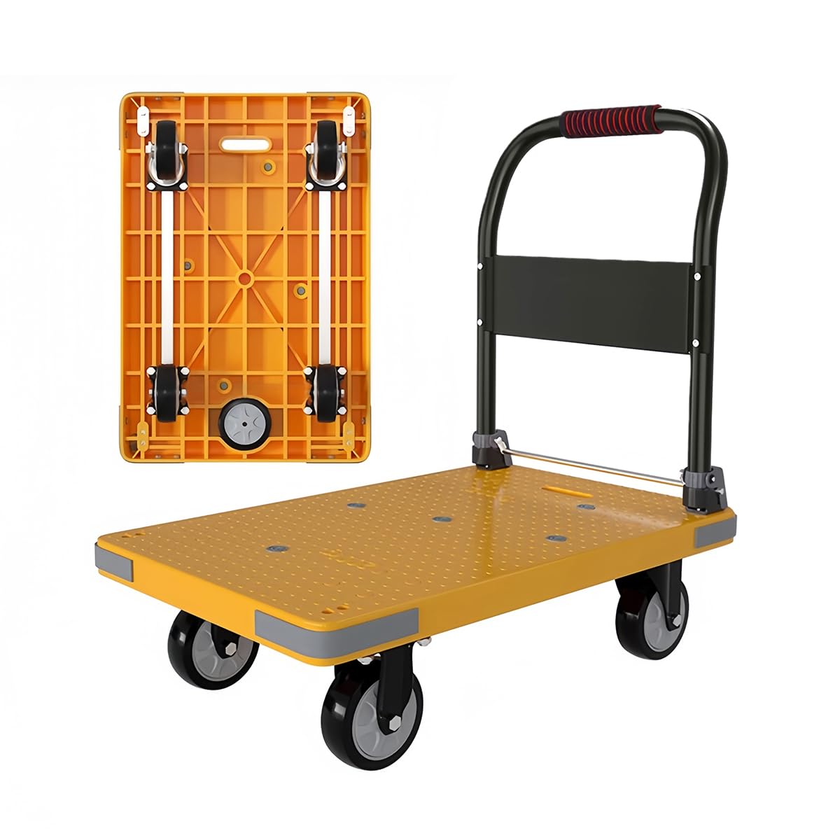 Chariot Pliable à roulettes 200 kg, Chariot Plateforme avec Roue de Secours, BaiYouMei 72x50cm Grande Surface Chariot de Transport, Portable Trolley/Aide au Transport avec roulettes pivotantes