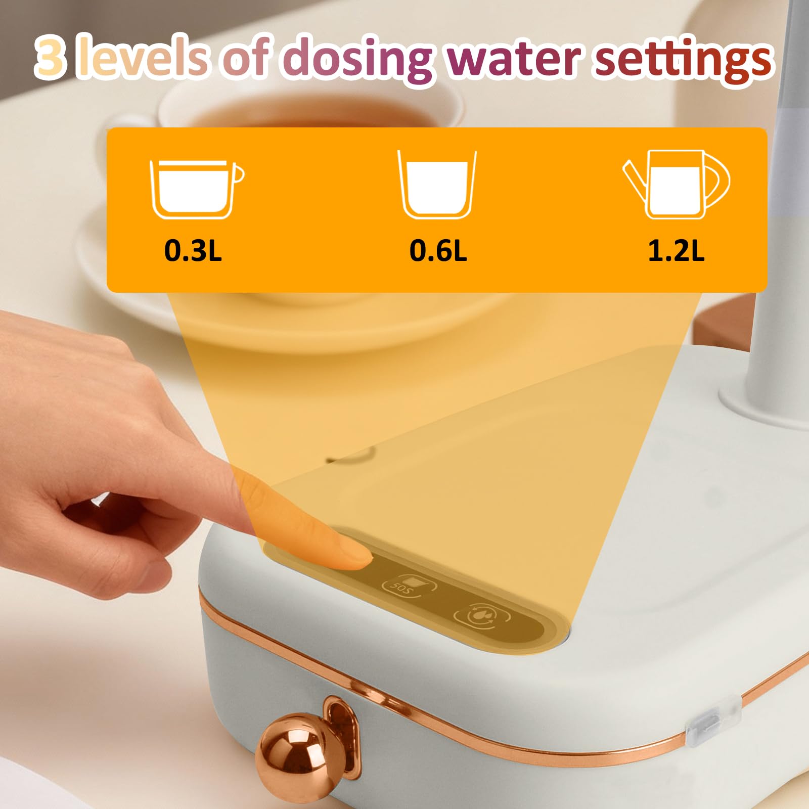 Distributeur d'eau Électrique Rechargeable USB sans BPA Pompe 3 Niveaux Débit Camping Maison Bureau Batterie 800 mAh Blanc