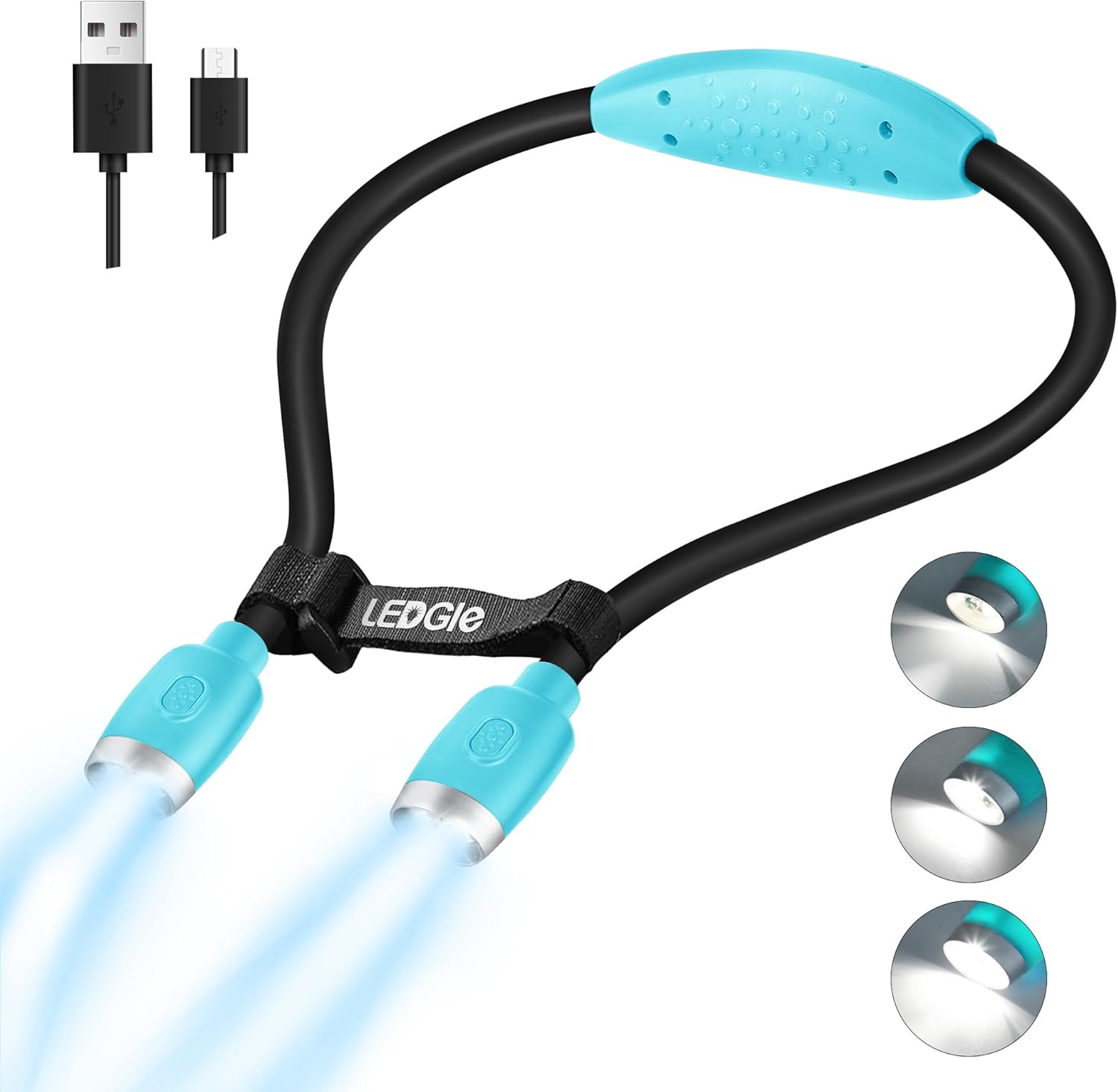 LEDGLE Updated Neck Light for Reading Books in Bed, LED Neck Lamp for Knitting with 1600K 3500K 6000KLighting + Flexible Comfortable Soft Silicone Arms, Perfect for Craft, Knitting, Repairing (Black)