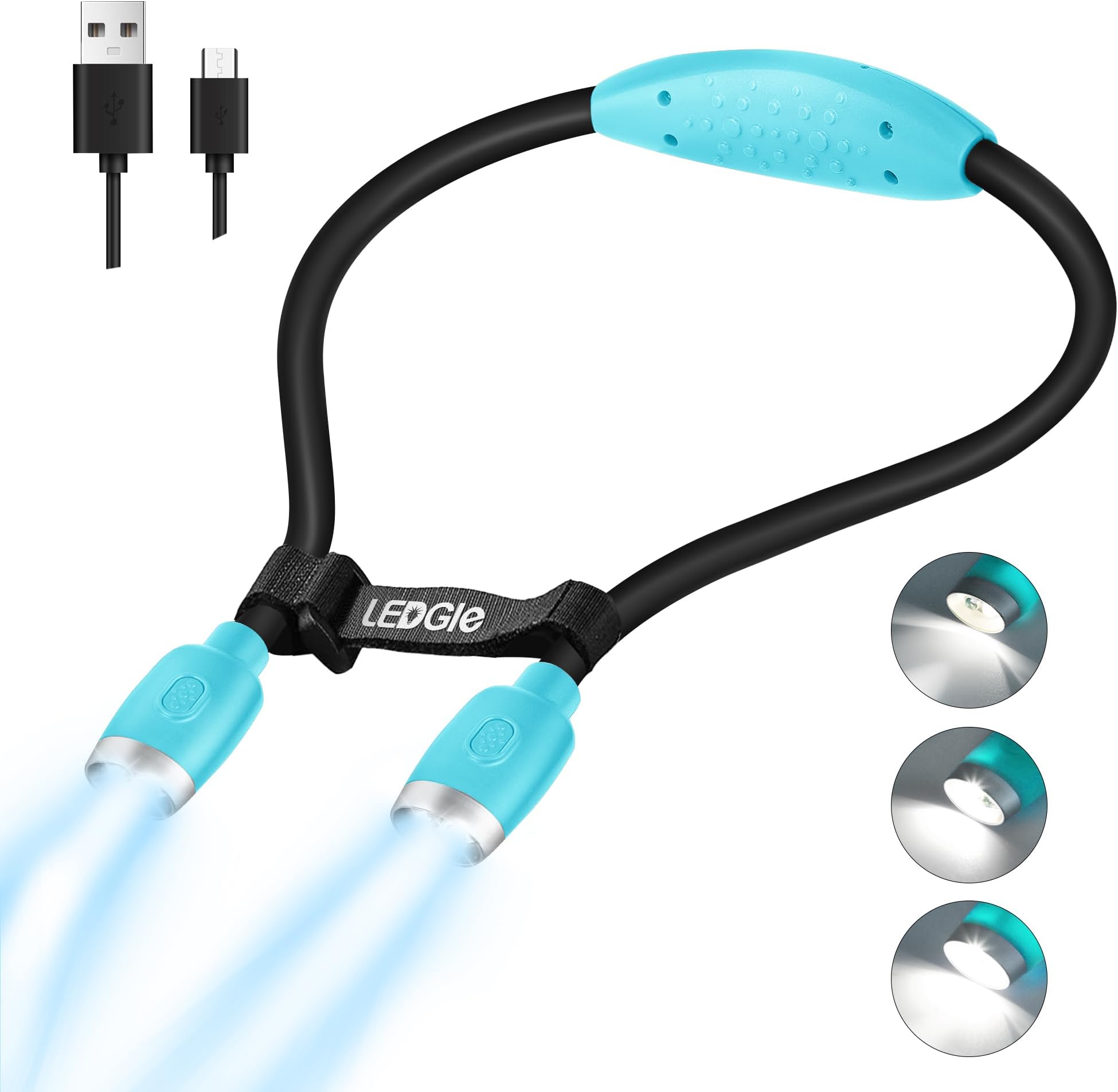 LEDGLE Updated Neck Light for Knitting Portable Book Light for Reading in Bed with 4 Brightness Levels, Flexible Comfortable Soft Silicone Arms, Perfect for Craft, Knitting, Repairing (Blue)
