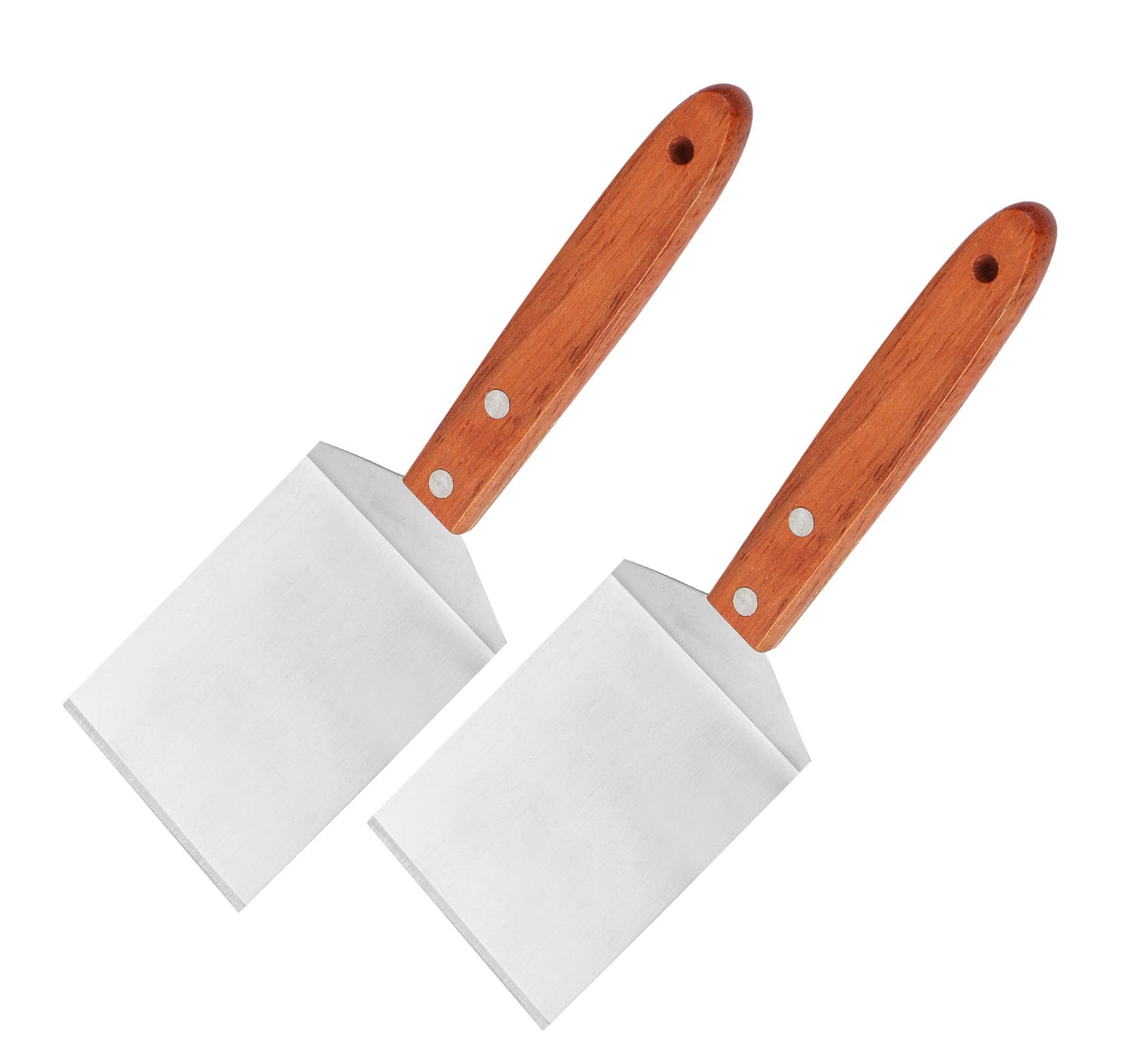 MIDELONG 2 PCS Small Brownie Cookie Spatula Metal Stainless Steel Spatula with Wooden Handle Heavy Duty Spatula Kitchen Cooking Chef Baking Scraper Turner Mini Desserts Serving Spatula
