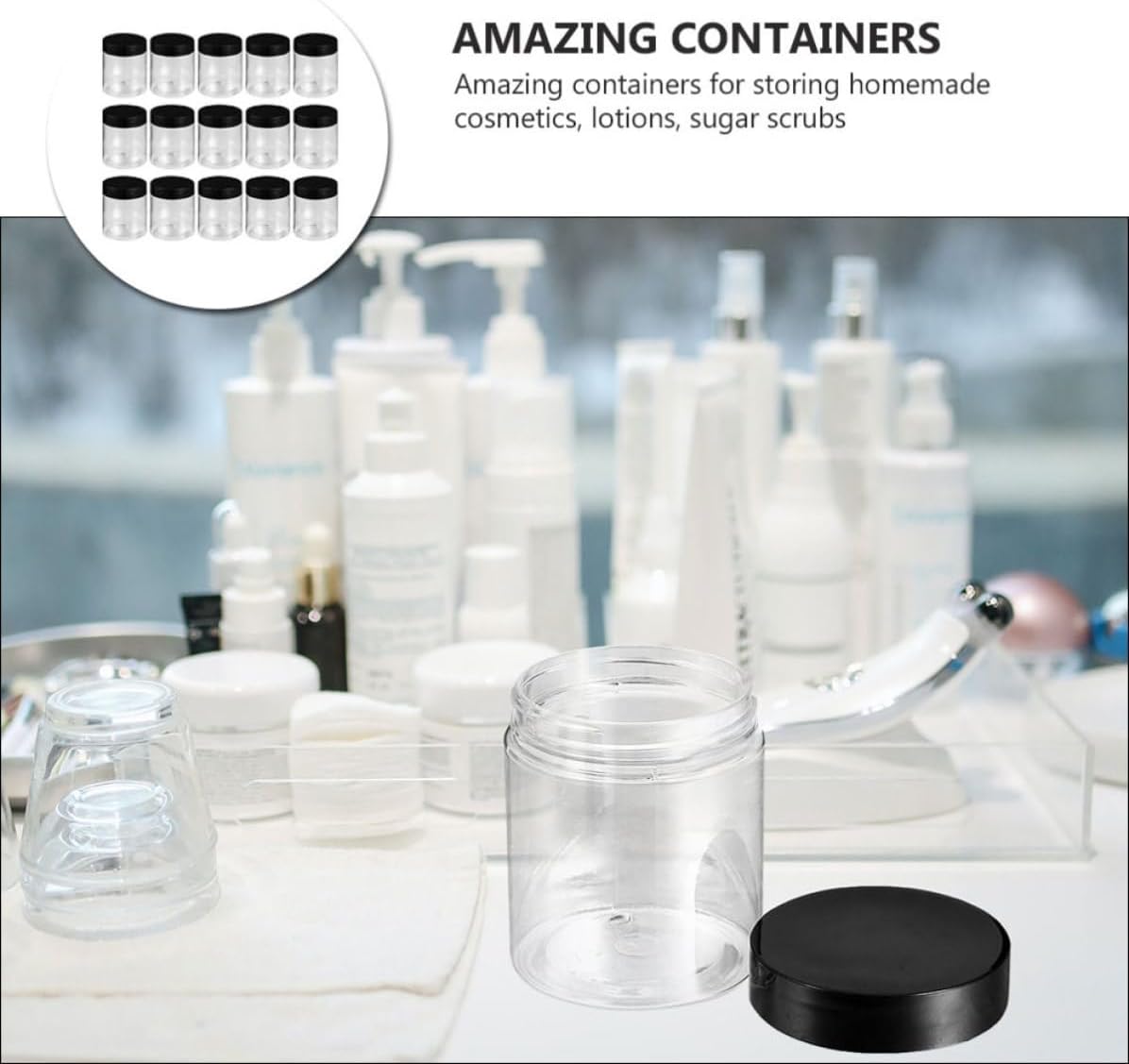 15pcs Wide Mouth Plastic Jars with Black Lids for Cosmetic Storage and Kitchen Use, Pet Material Containers for Preserving Food and Organizing Dry Goods