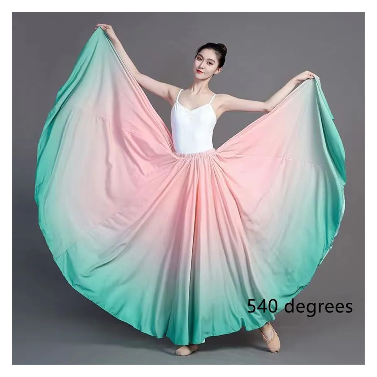Falda Ballet NiñA Vestido de danza del vientre de gasa de 180, 360, 540 y 720 grados, falda de péndulo sólida for mujer, faldas largas gitanas, falda for practicar bailarinas(540-01,95CM_ONE SIZE)