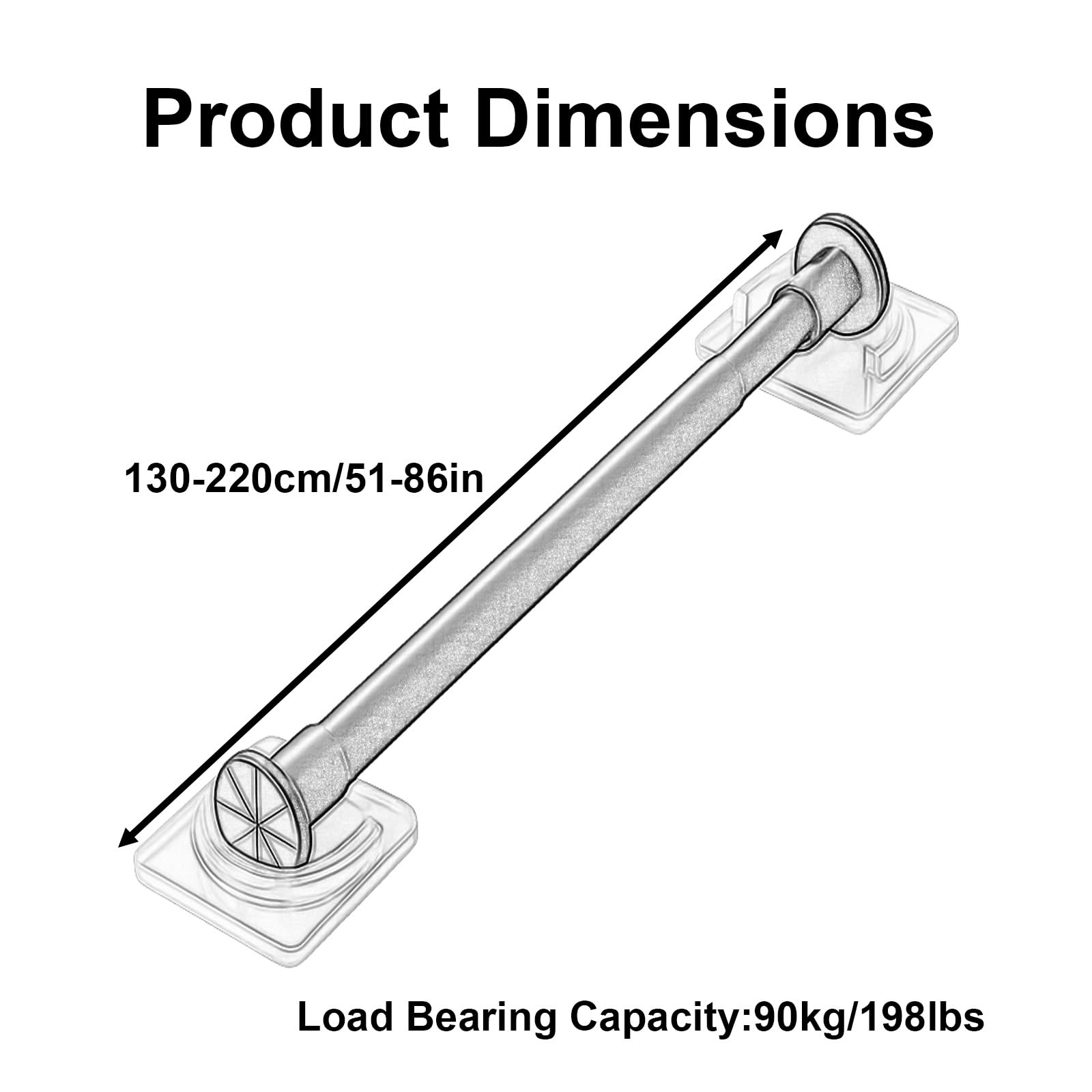 Tringle Rideau à Tension Adhésive, Barre Rideau de Douche à Fixation Murale, Acier Carbone, Sans Perçage pour Bain Cuisine Placard Balcon(White,130-220cm/51-86in)