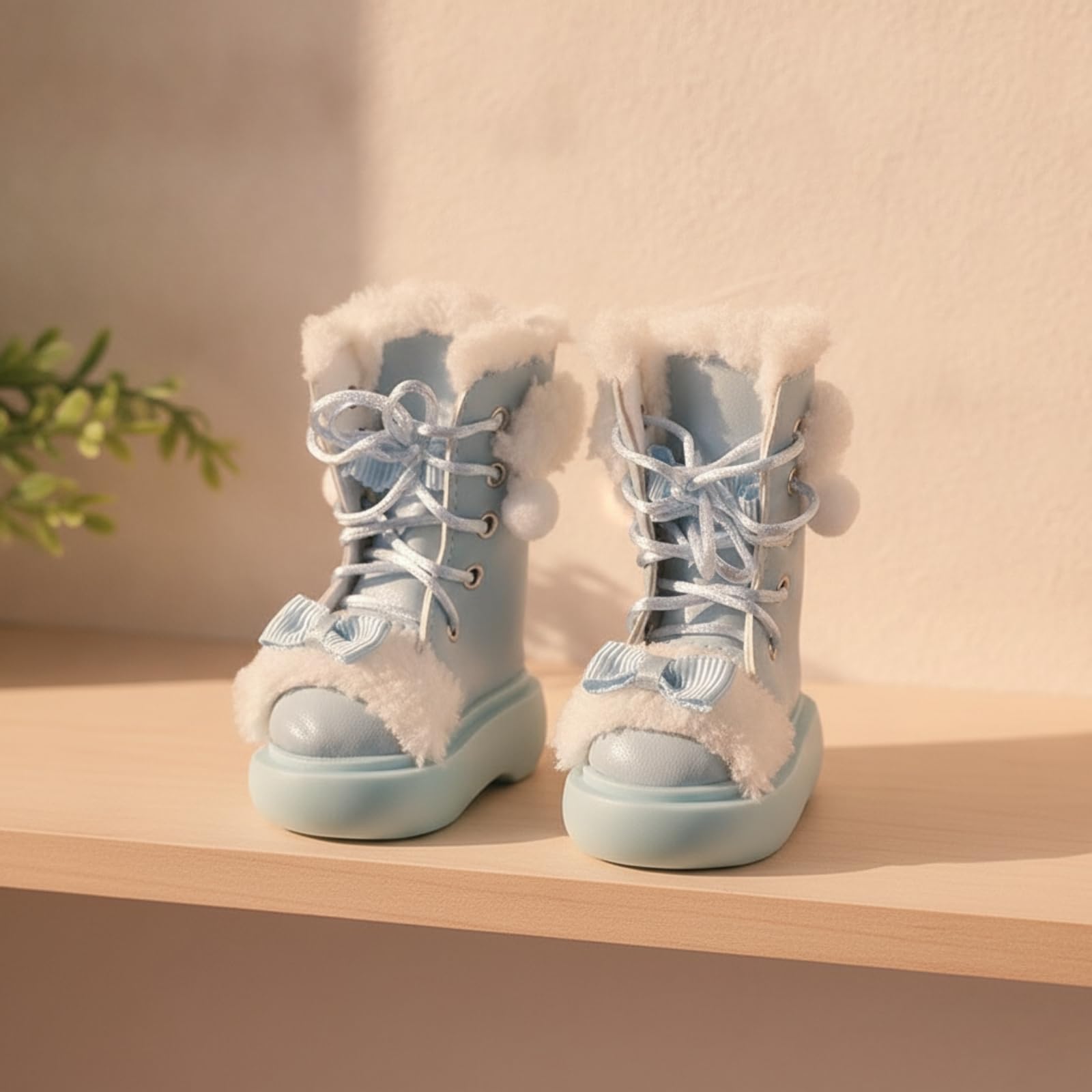 Gralara Bjd Puppenstiefel mit Kunstfell winterlich Puppenschuhe dicksohlig für Puppensammler, Puppen-Styling , Schwarz