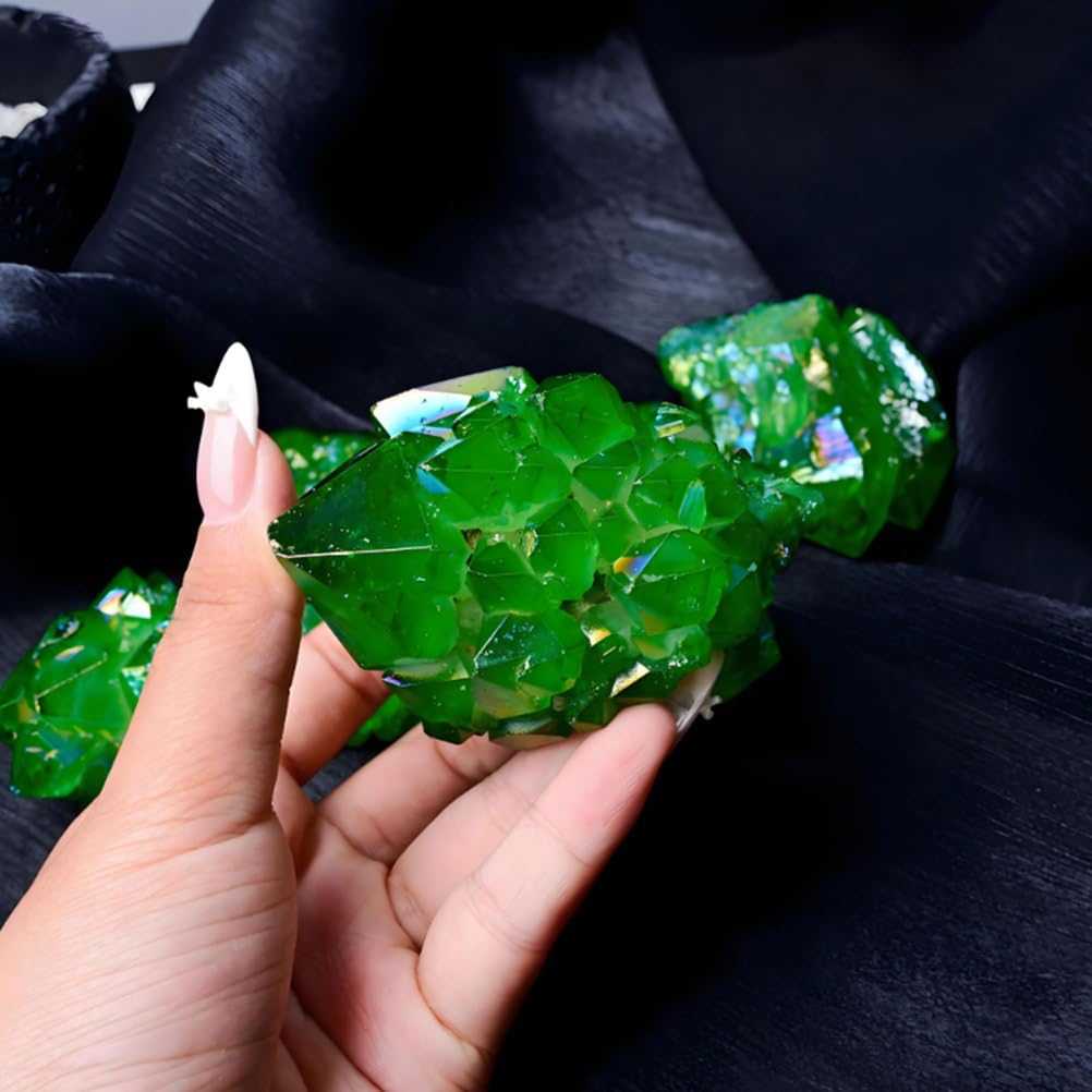 ITCLEYMDZV Electroplated Green Crystal Flower Cluster Quartz Drusy Geode Gemstone Irregular Rough for Home Decor,30~100g