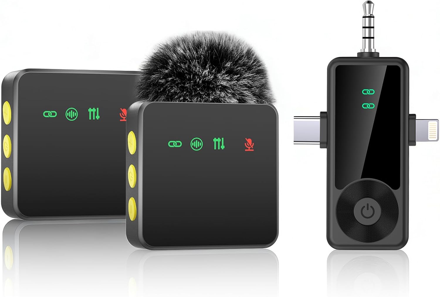 3-in-1 Wireless Microphone for iPhone/Android/Camera with Noise Cancellation, 2-Pack 20-Hour Battery Life Mini Lavalier Mics for Podcast, Video, Recording, Vlogging, and Streaming