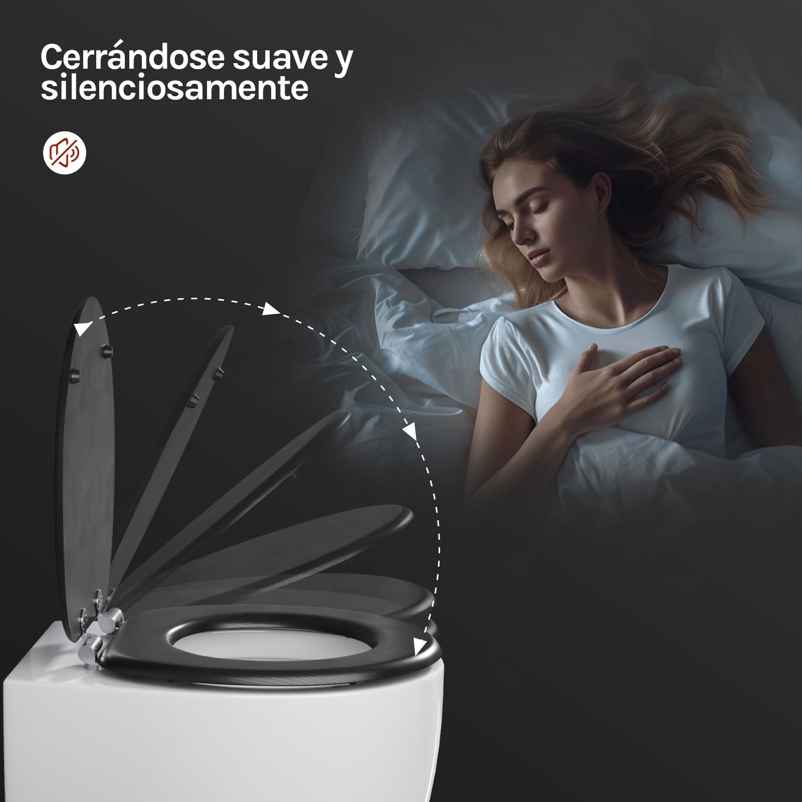 WOLTU Asiento de Inodoro con Cierre Suave, Bisagras Cincadas, Núcleo de MDF Madera, Grano de Madera Negro WS2883