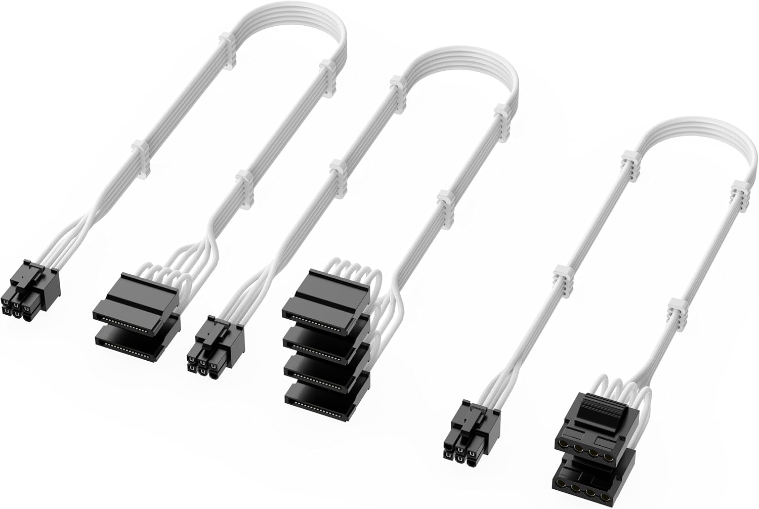 X-Enlazar PSU Cable Kit for Super Flower Power Supplies - 90-Degree Connectors, Individually Sleeved with Braiding & Combs, 16AWG Wire, 9-Piece Kit, Type-A PCIe GPU Connectors - White