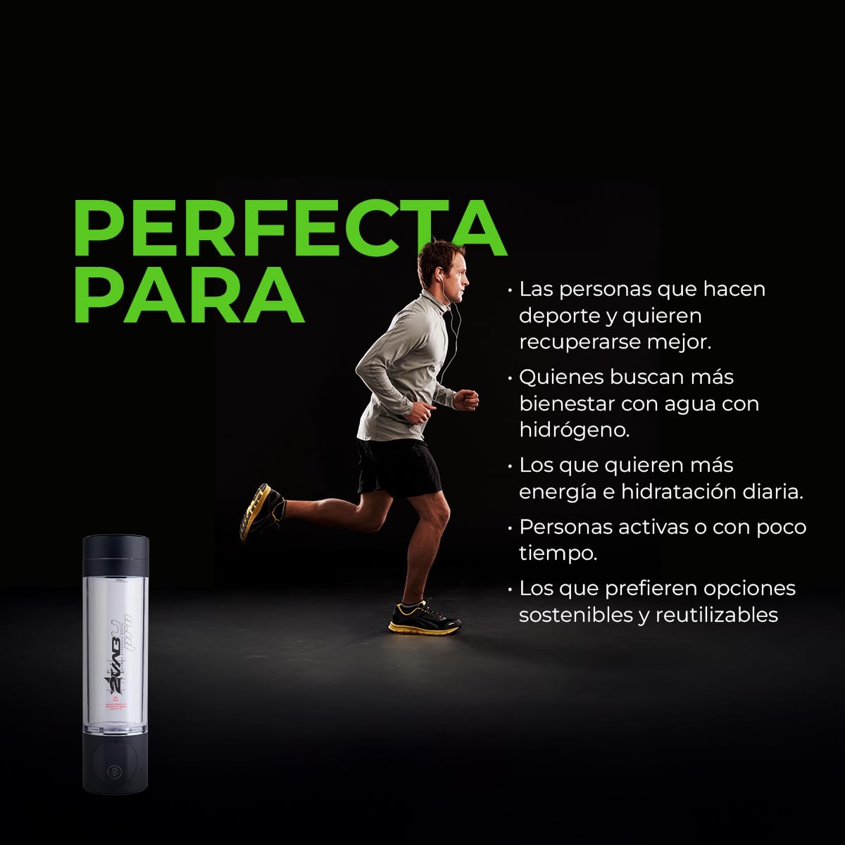 Botella de Agua Hidrogenada – 4000 PPB de Hidrógeno Molecular – Tecnología SPE/PEM de Alta Pureza – Pantalla OLED – 280 ml (Molecular Pro)
