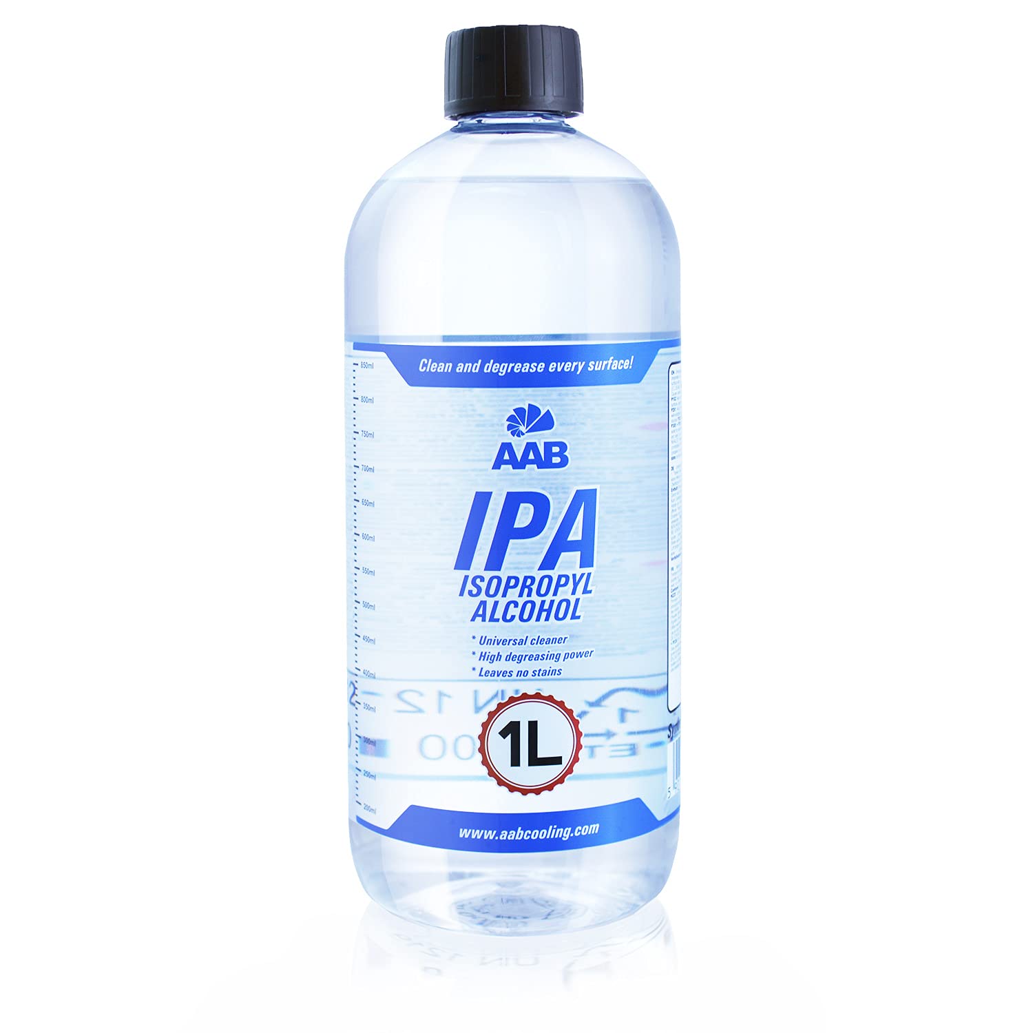AAB IPA 1L - Set Di 2 Alcool Isopropilico Puro Al 99,7% - Detergente Super Efficace Per Elettronica, Schede Madri, Schermi, PC, Stampanti, E Pulizia Motori - Sgrassatore Industriale
