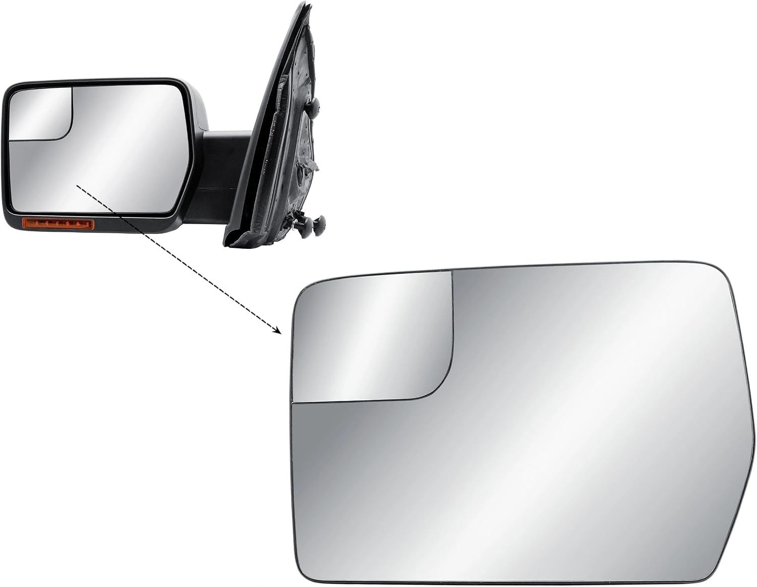 Replacement Driver Left Side Door Mirror Glass Heated with Back Plate for 2009-2014 Ford F-150