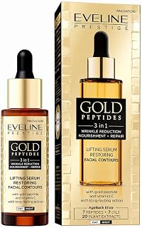 Eveline Cosmetics Gold Peptides Lifting Facial Serum - Anti-Aging Formula with Peptides, Ceramides, Vitamin C and Plant Stem Cells - 30 ml